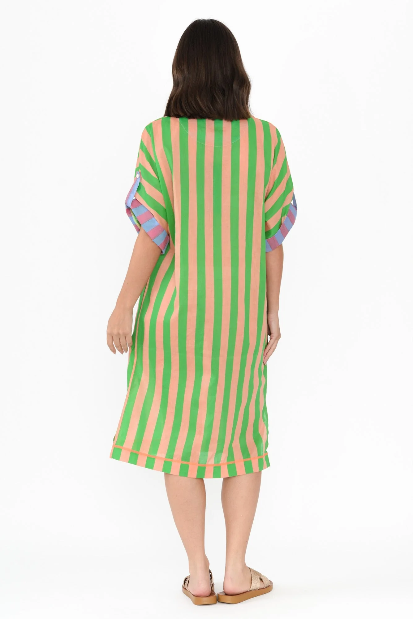 Kalinda Green Stripe Cotton Shirt Dress - Image 4