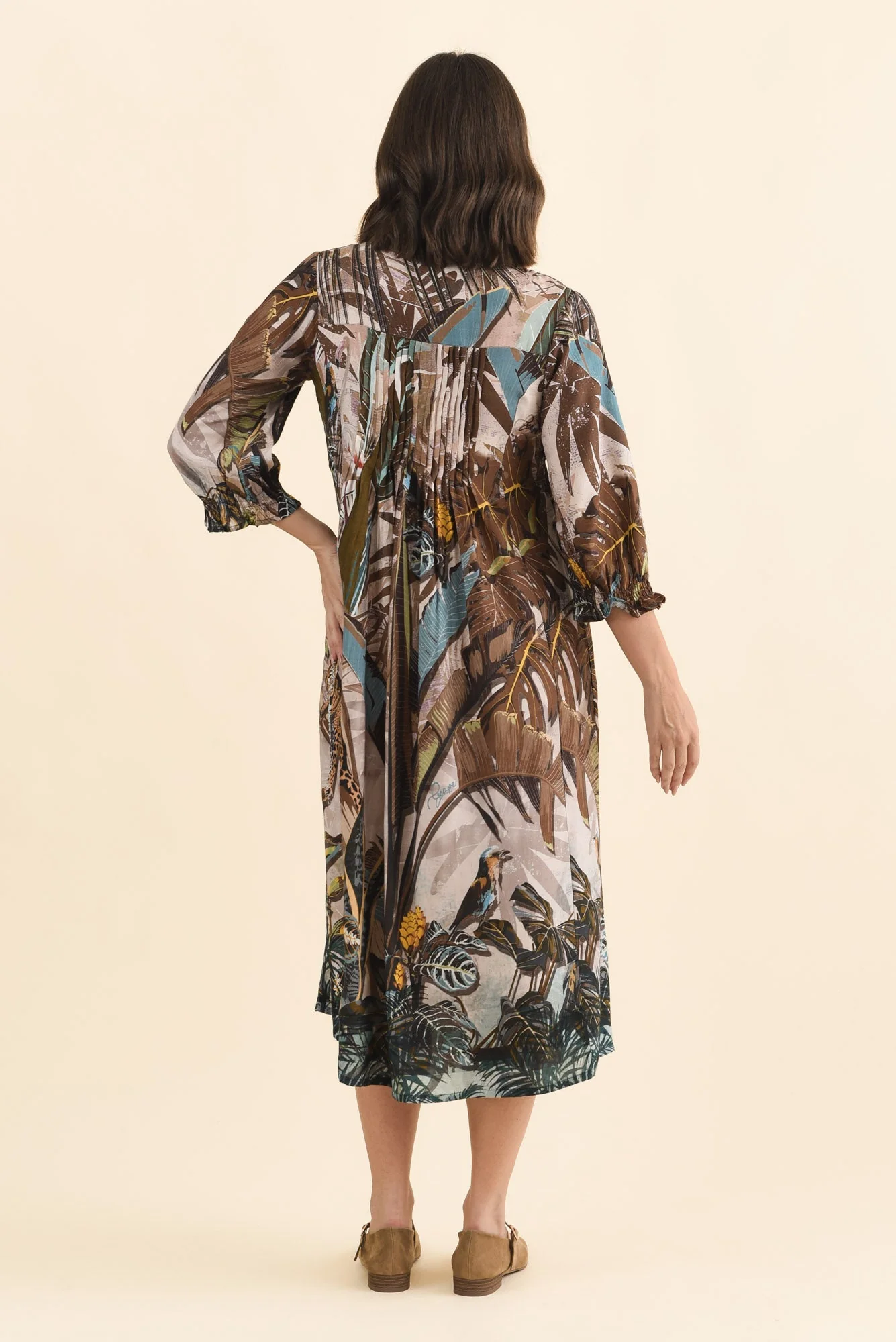 Kalmia Brown Jungle Pleated Tie Dress - Image 5