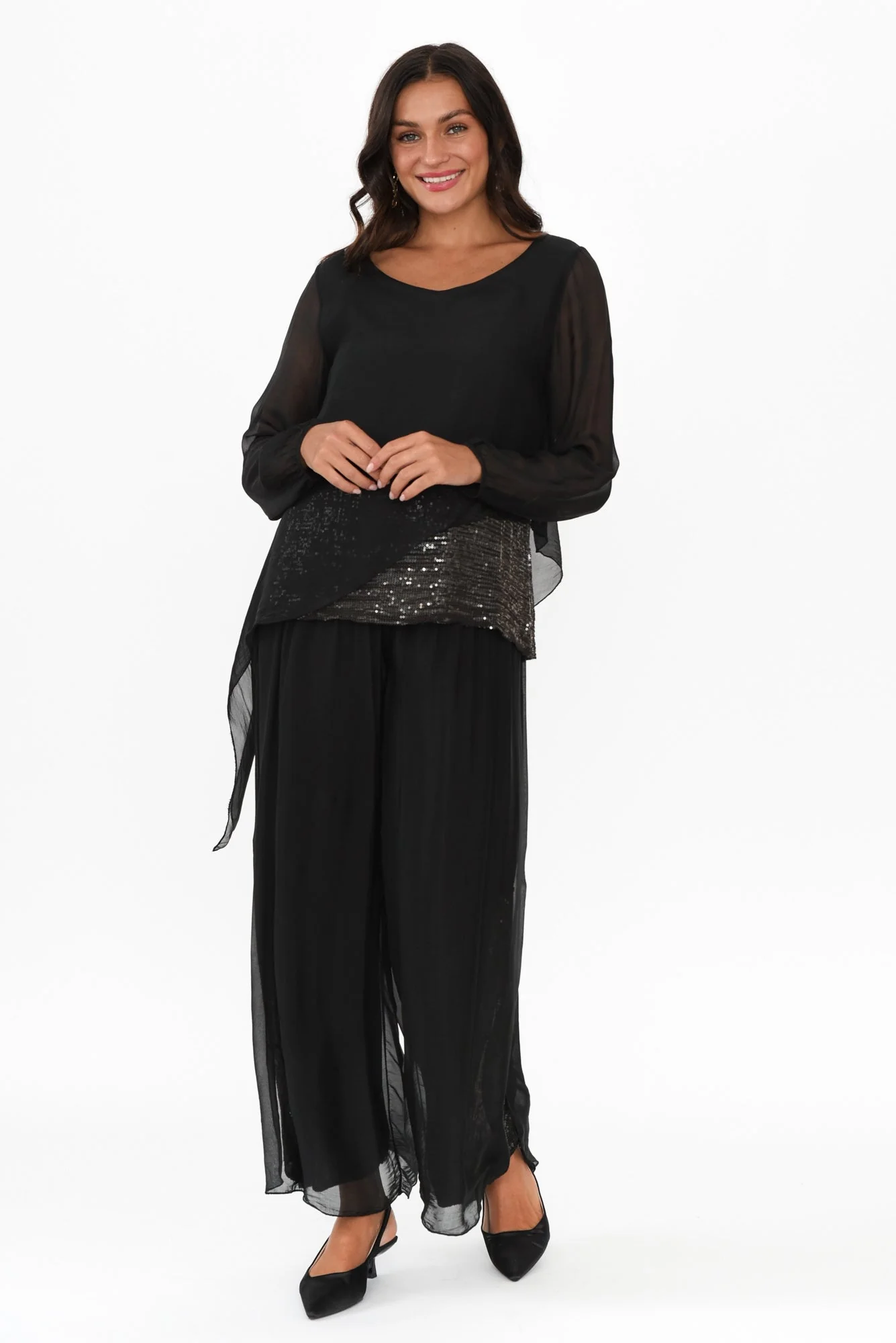Karolina Black Silk Sequin Pants - Image 2