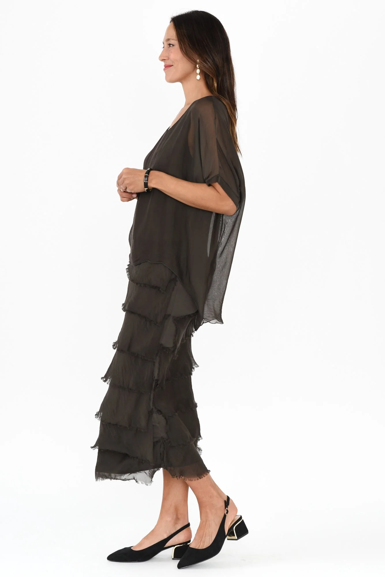 Katerina Chocolate Silk Overlay Maxi Dress - Image 3