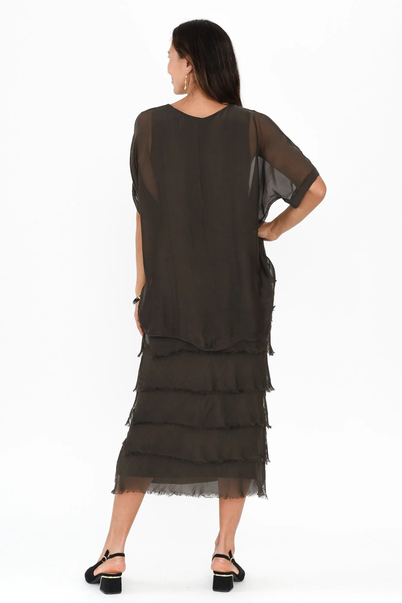 Katerina Chocolate Silk Overlay Maxi Dress - Image 4
