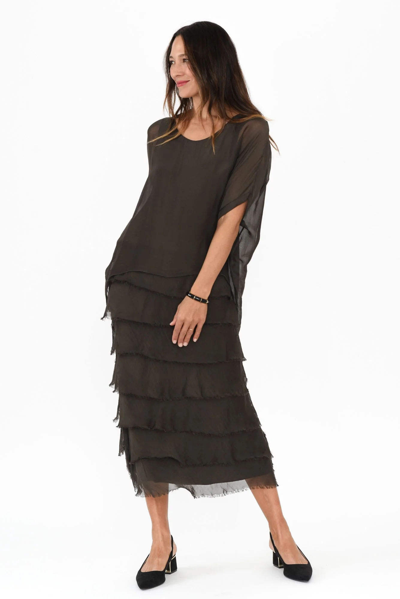 Katerina Chocolate Silk Overlay Maxi Dress - Image 6