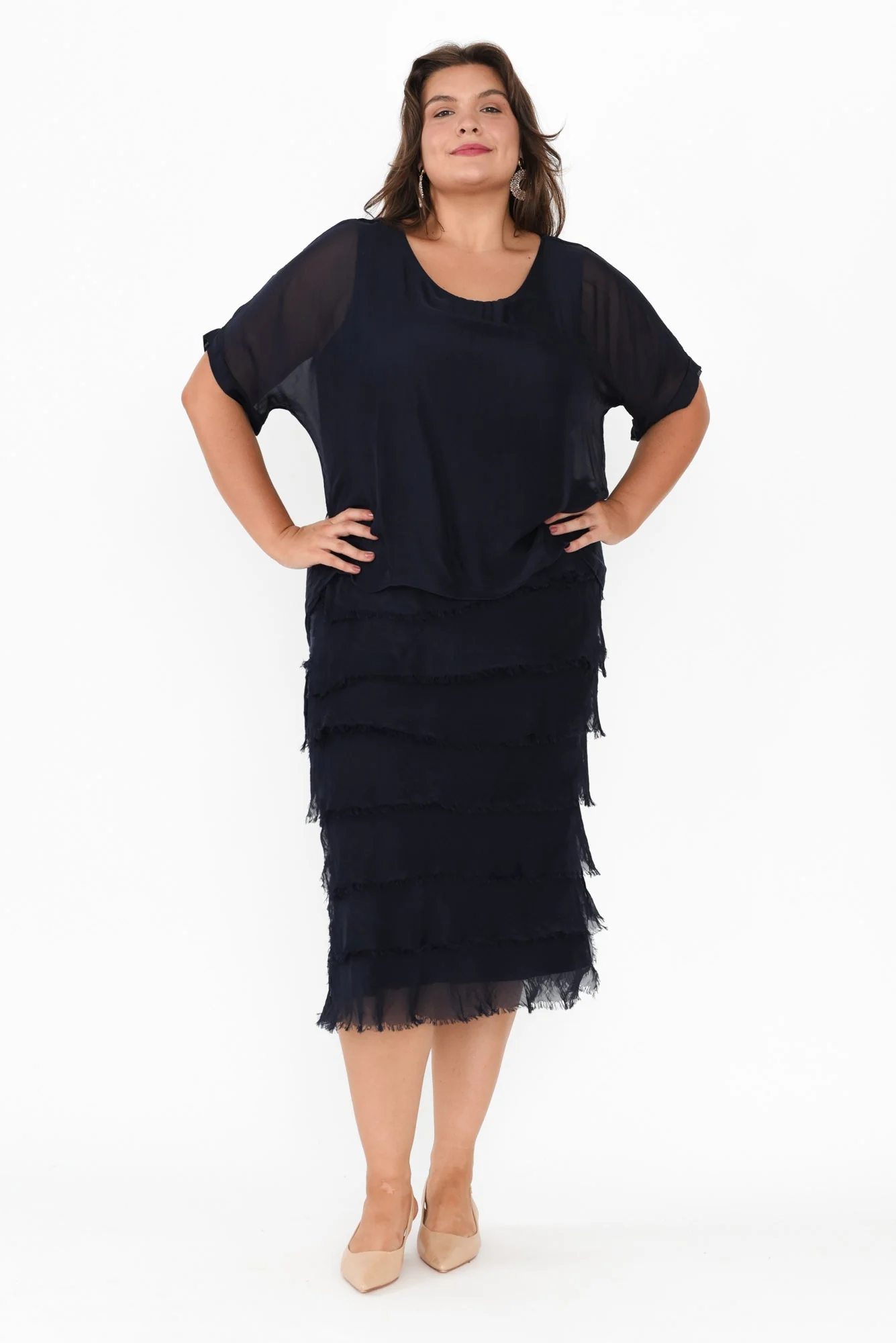 Katerina Navy Silk Overlay Maxi Dress - Image 11