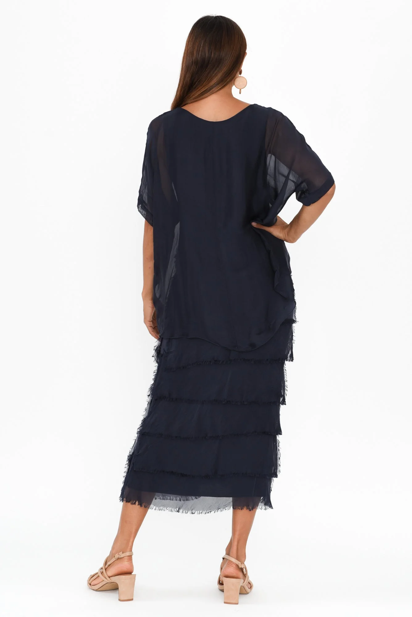 Katerina Navy Silk Overlay Maxi Dress - Image 4
