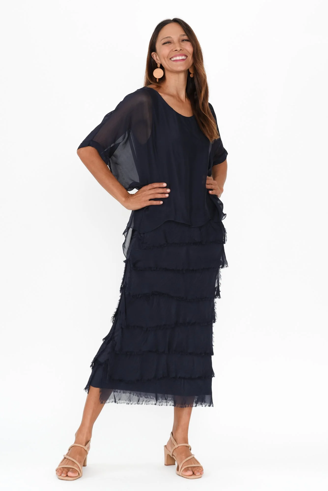 Katerina Navy Silk Overlay Maxi Dress - Image 6
