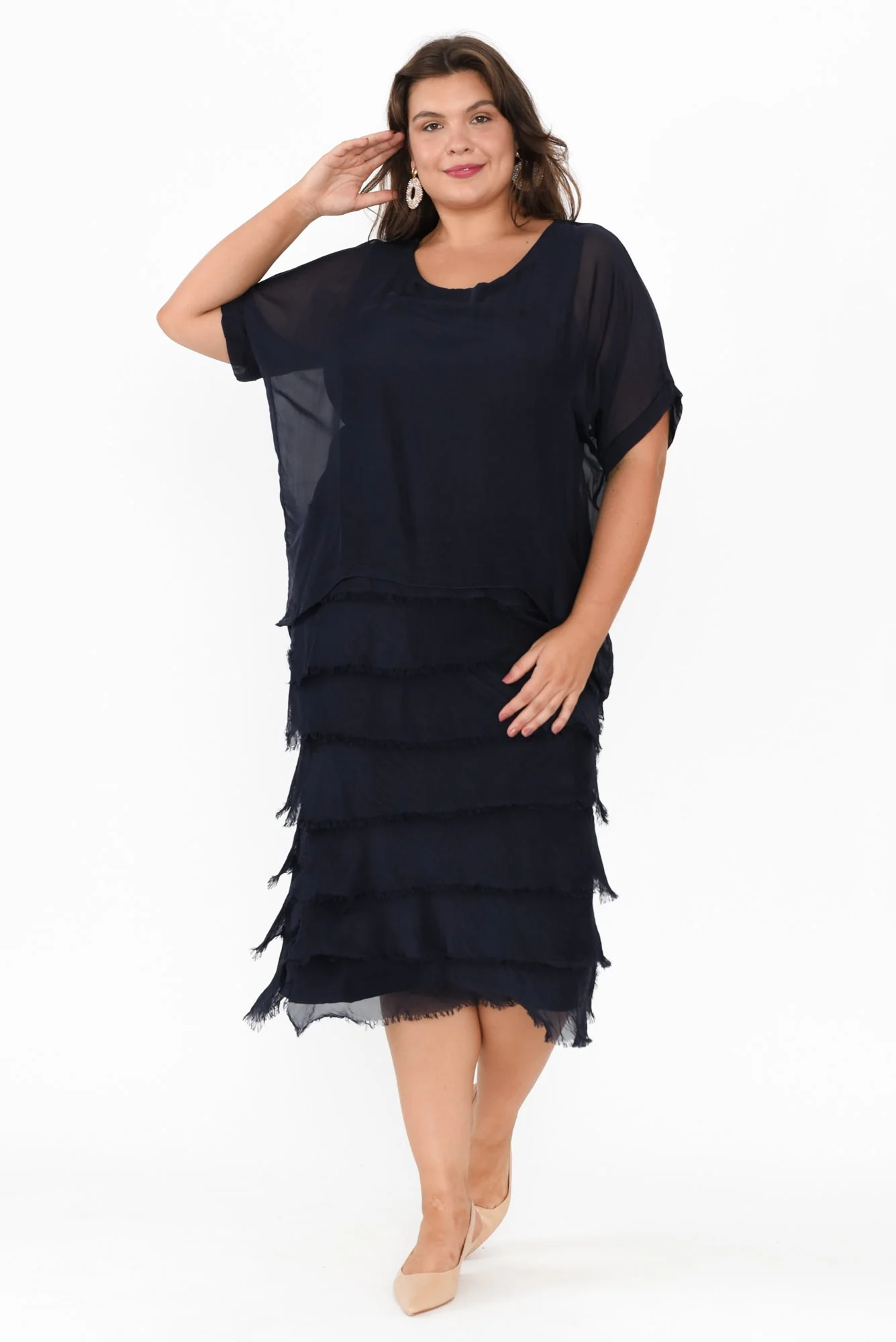 Katerina Navy Silk Overlay Maxi Dress - Image 7