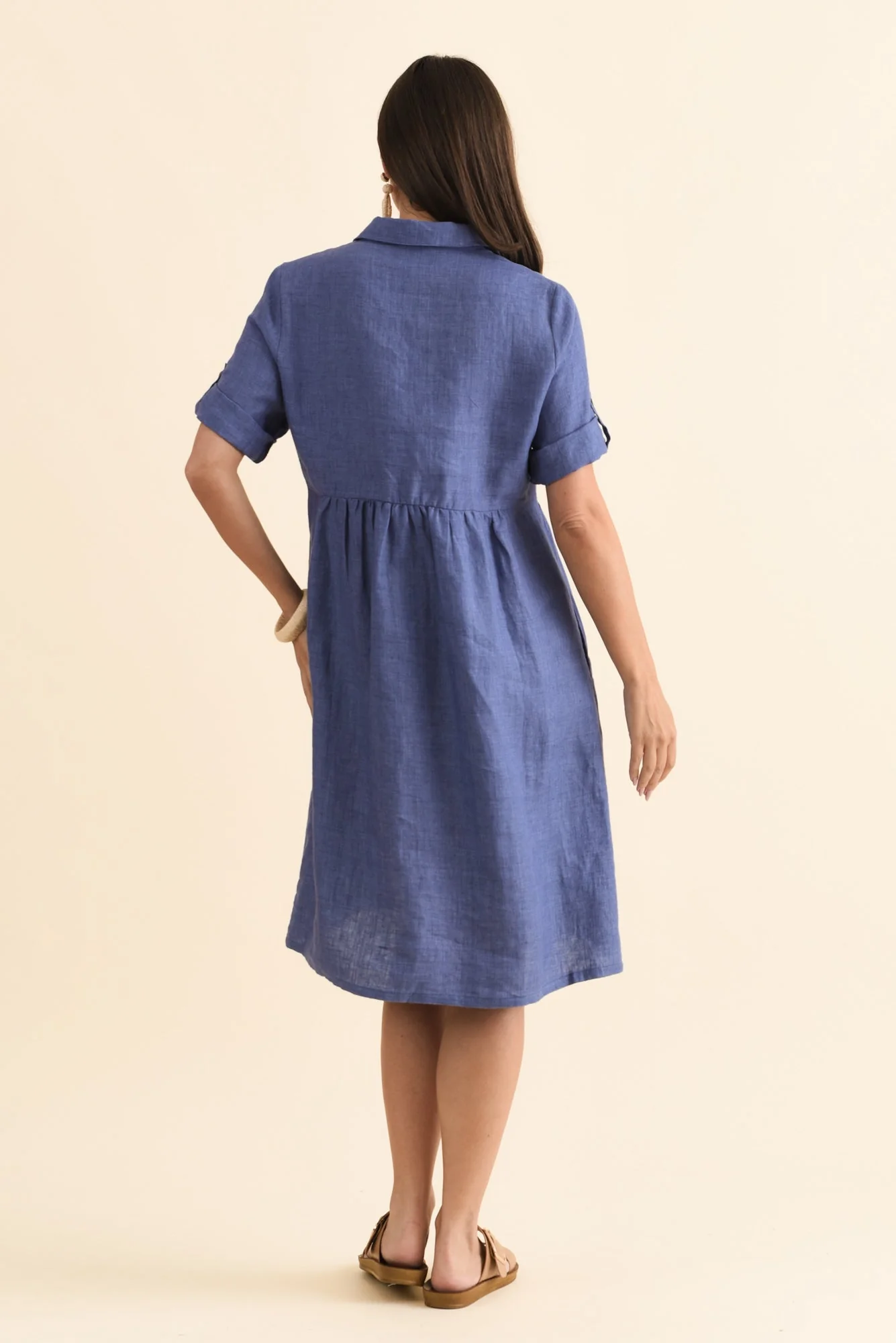 Katy Blue Linen Pocket Dress - Image 5