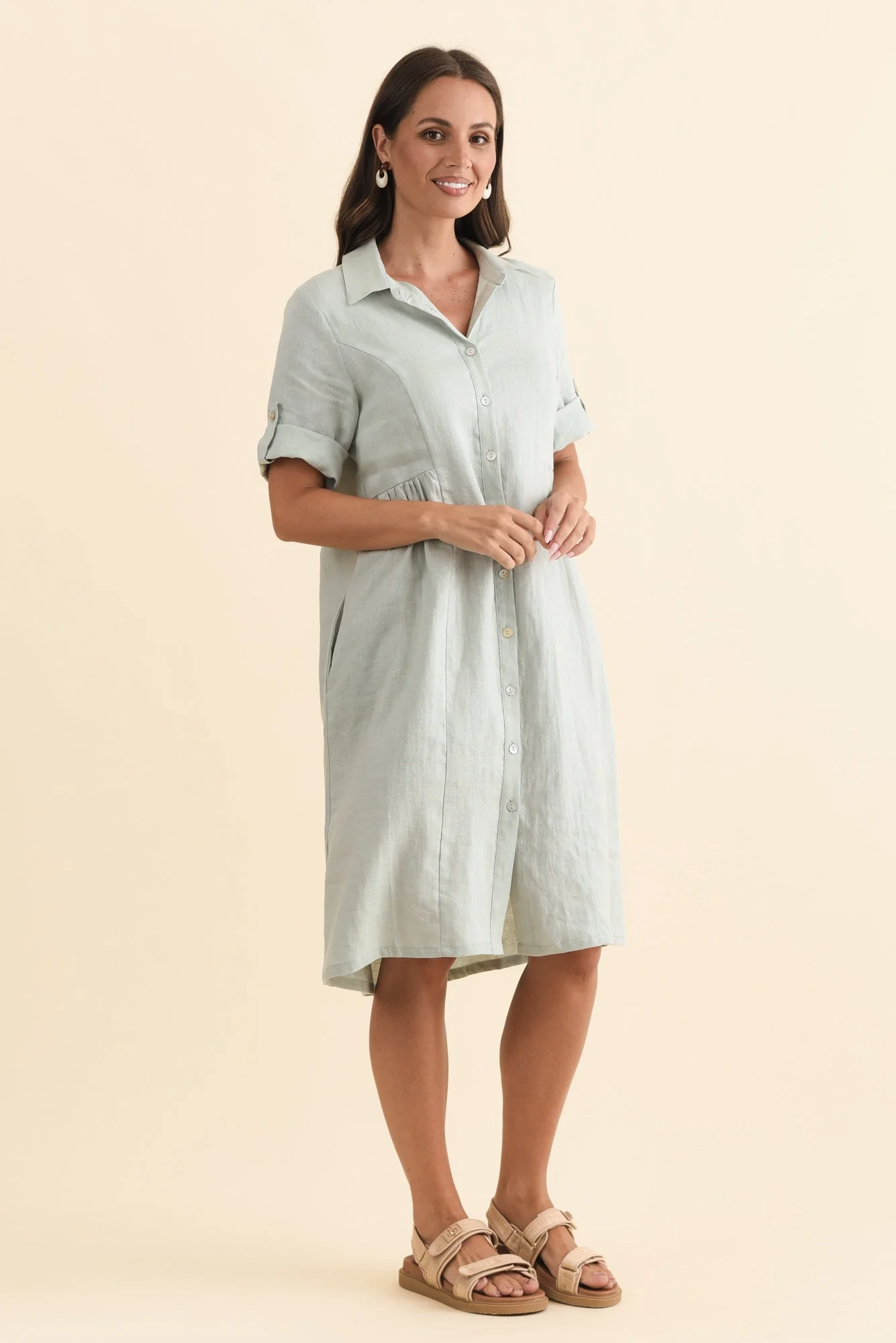 Katy Mint Linen Pocket Dress - Image 3