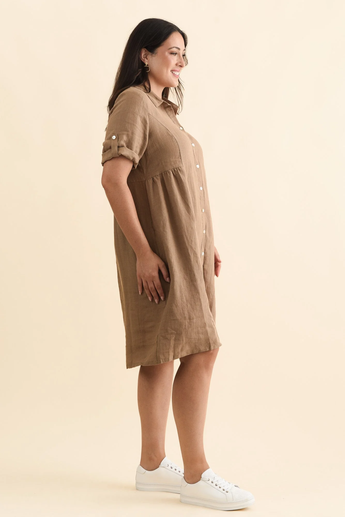Katy Mocha Linen Pocket Dress - Image 10