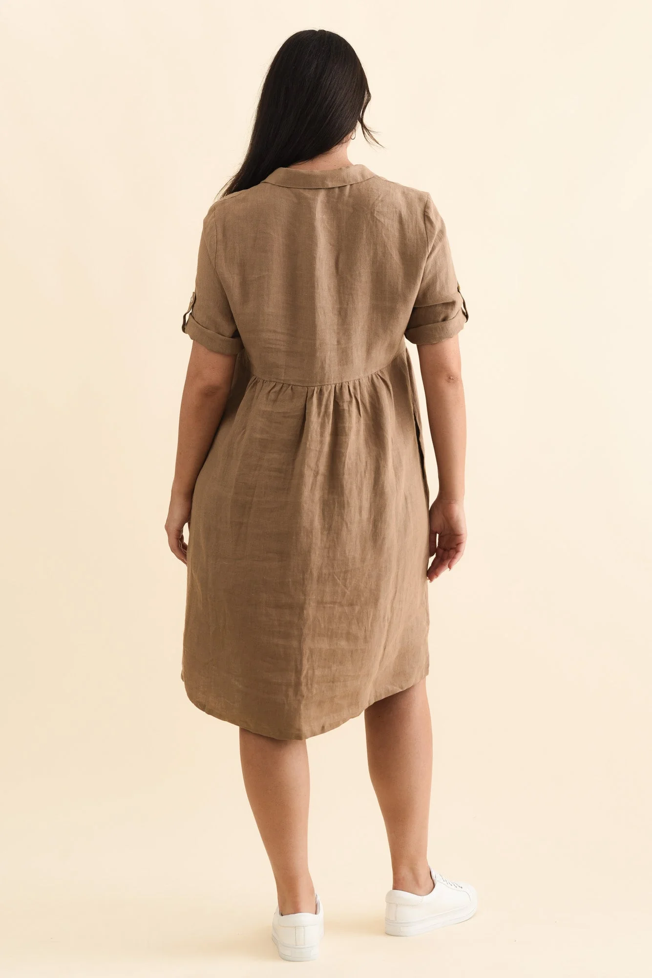 Katy Mocha Linen Pocket Dress - Image 11