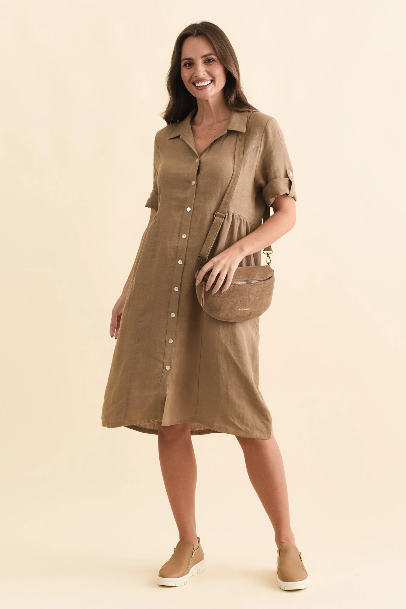 Katy Mocha Linen Pocket Dress - Image 2