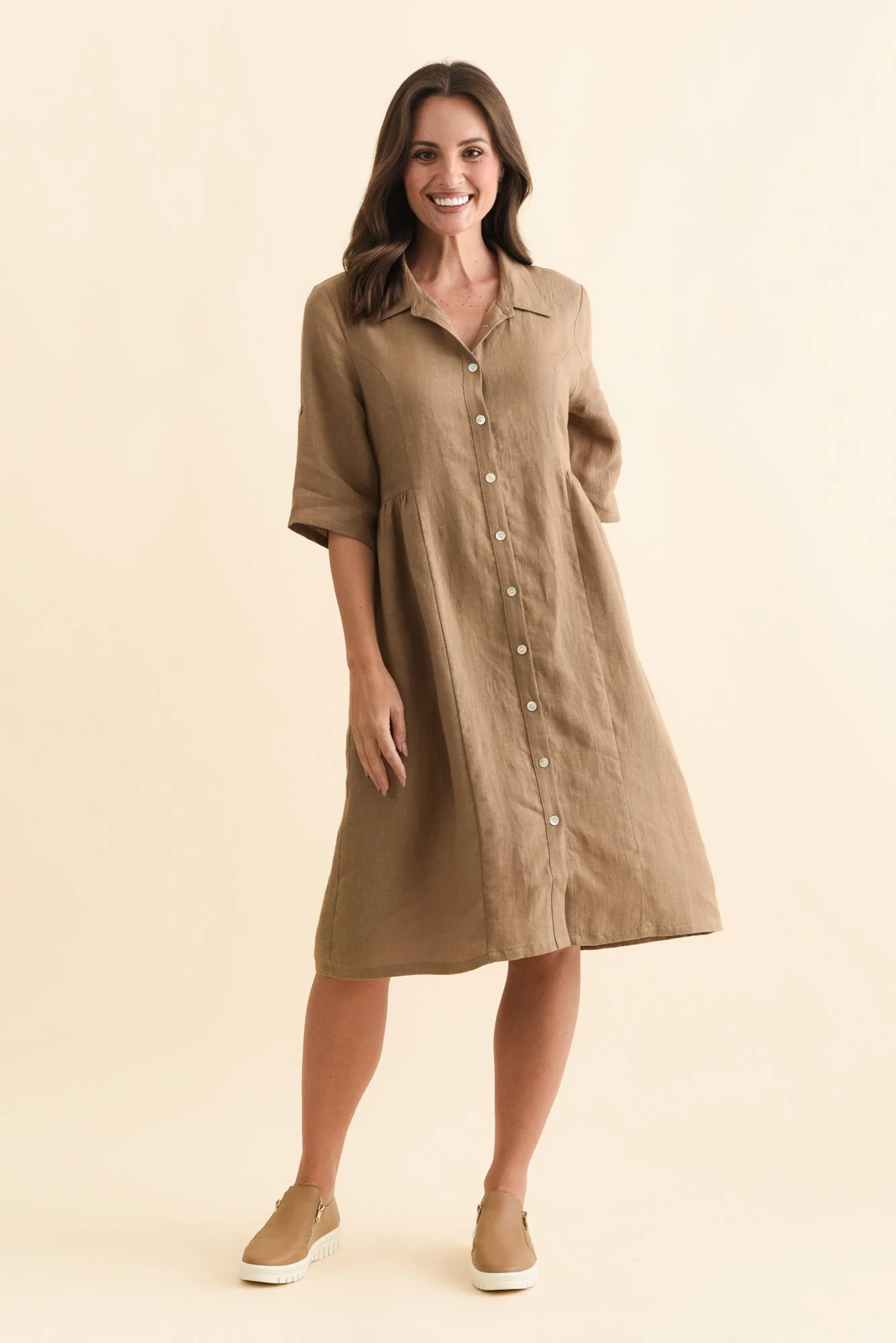 Katy Mocha Linen Pocket Dress - Image 3