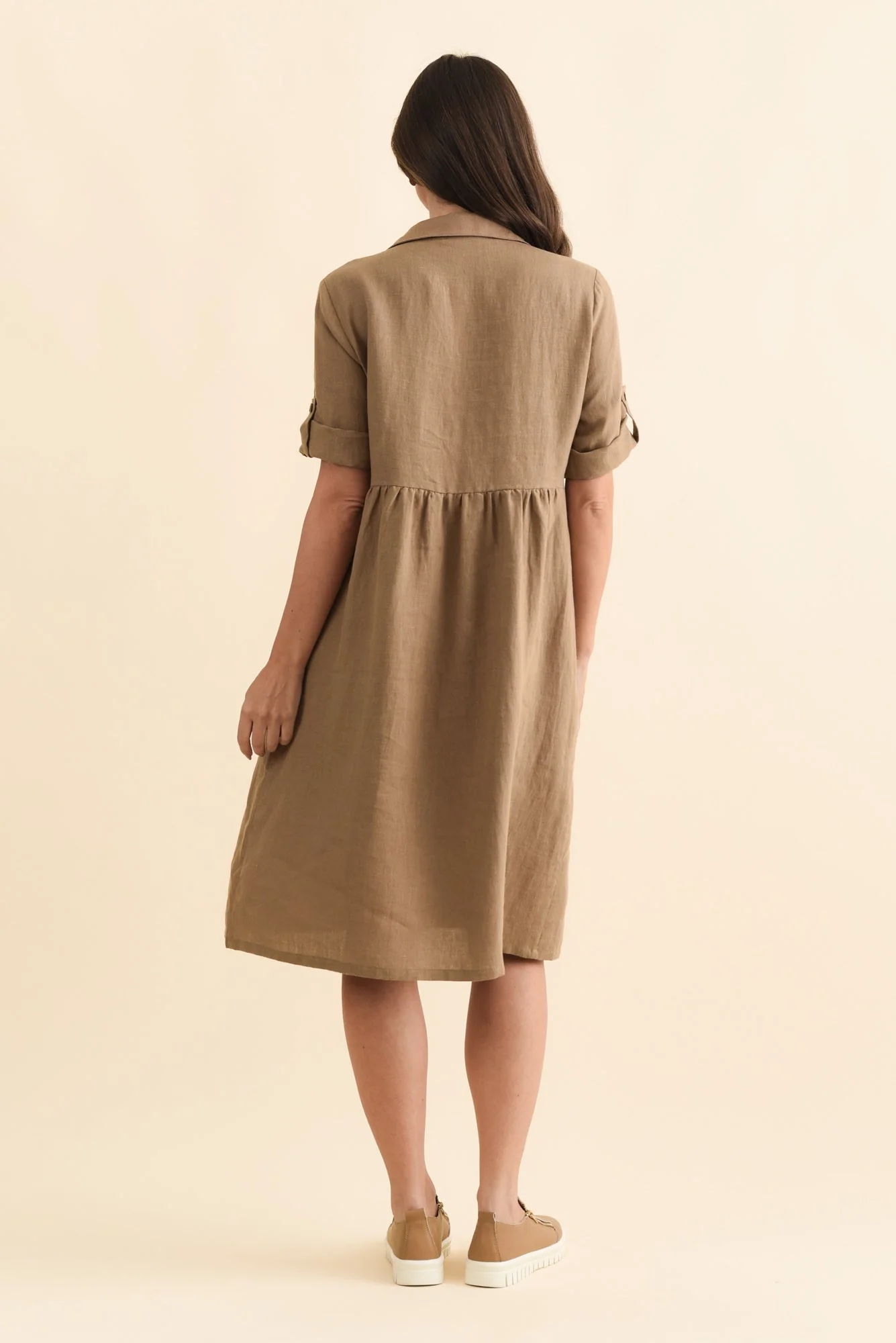 Katy Mocha Linen Pocket Dress - Image 5