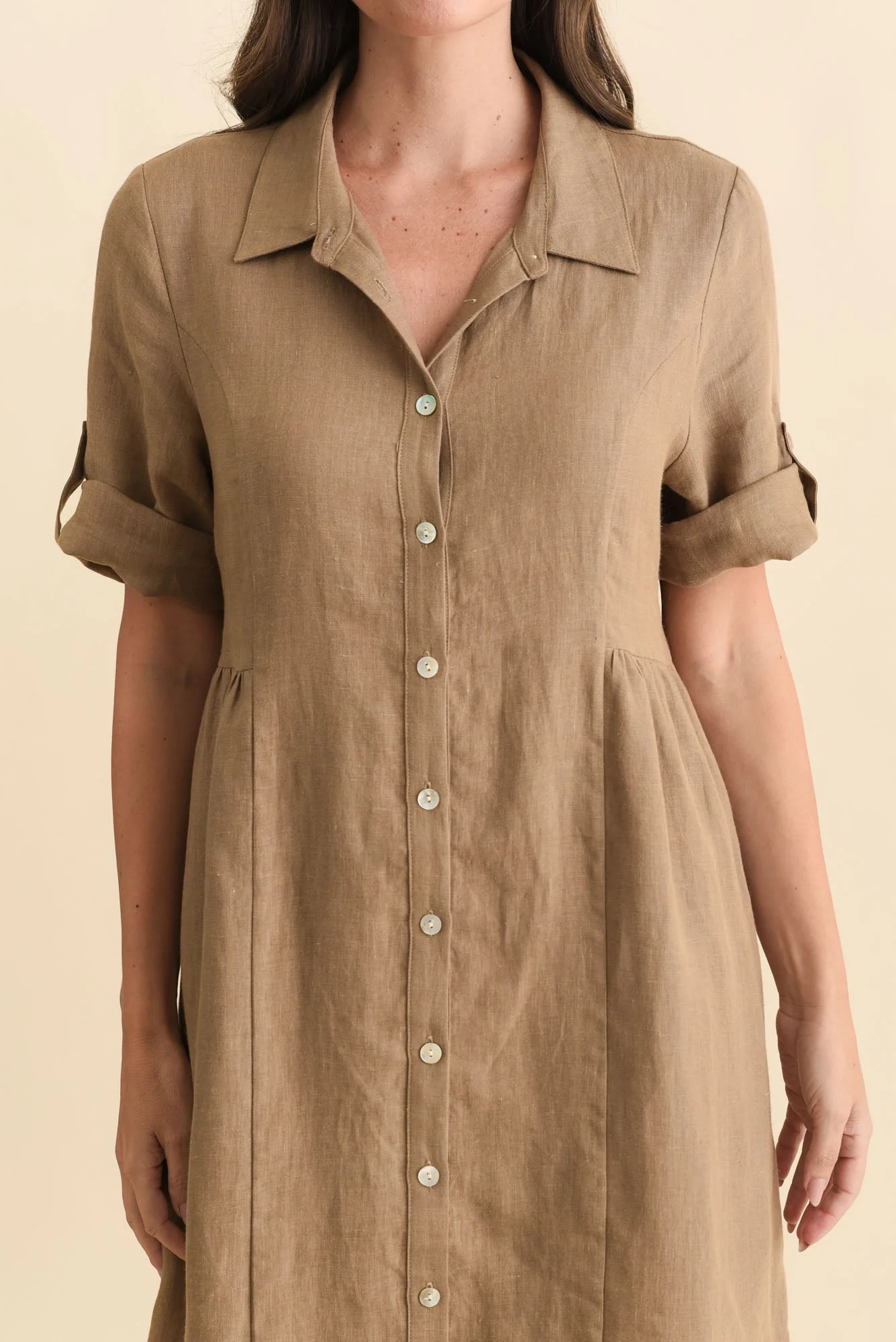 Katy Mocha Linen Pocket Dress - Image 6