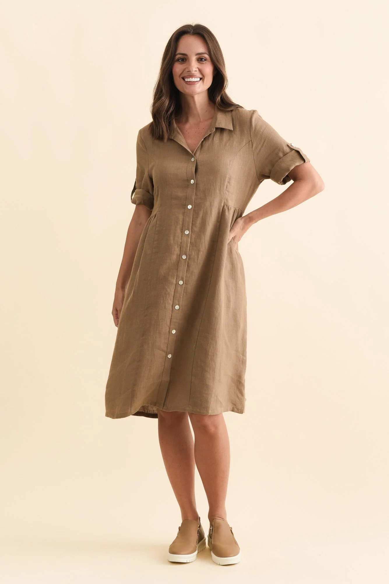 Katy Mocha Linen Pocket Dress - Image 7
