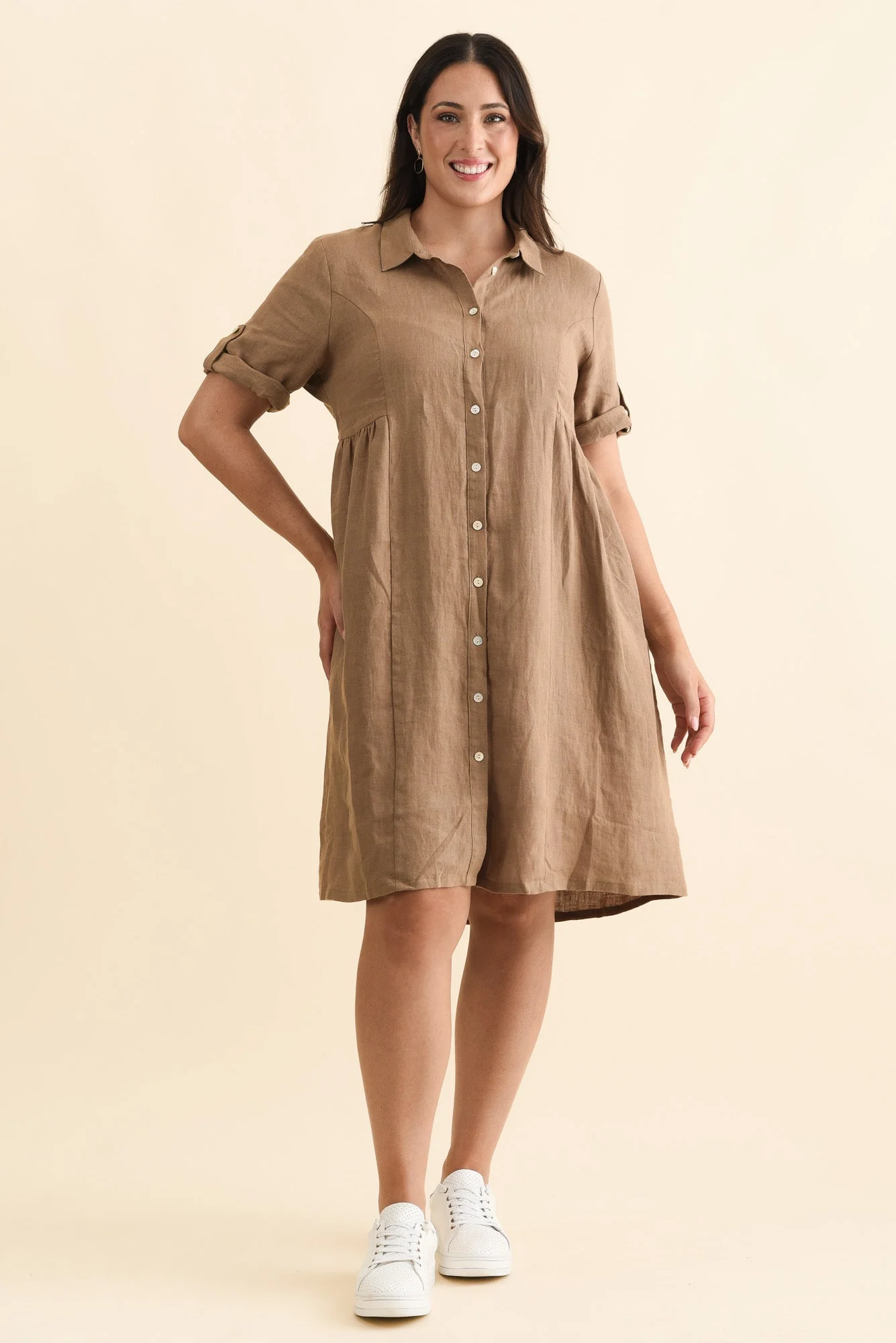 Katy Mocha Linen Pocket Dress - Image 9