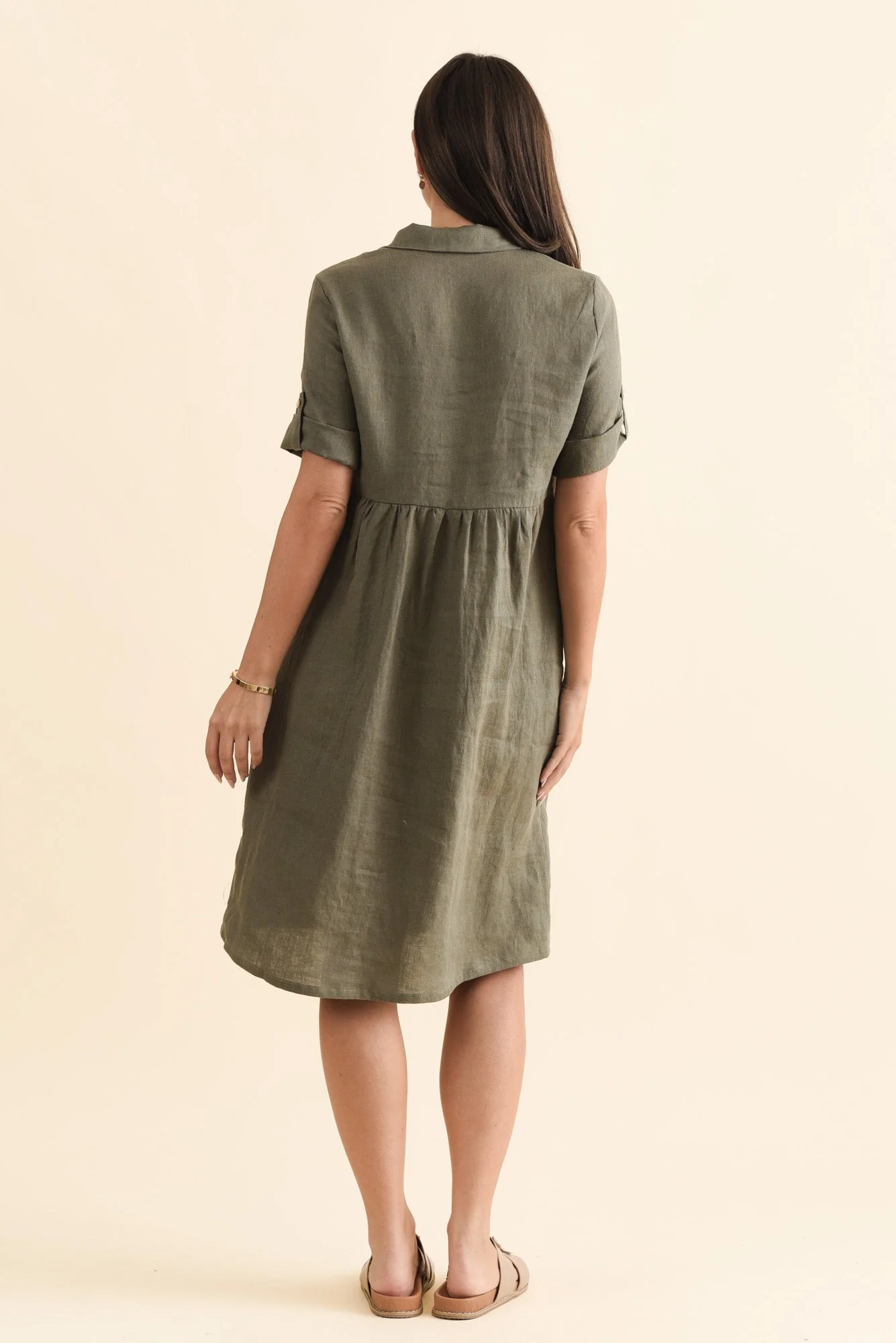 Katy Olive Linen Pocket Dress - Image 4
