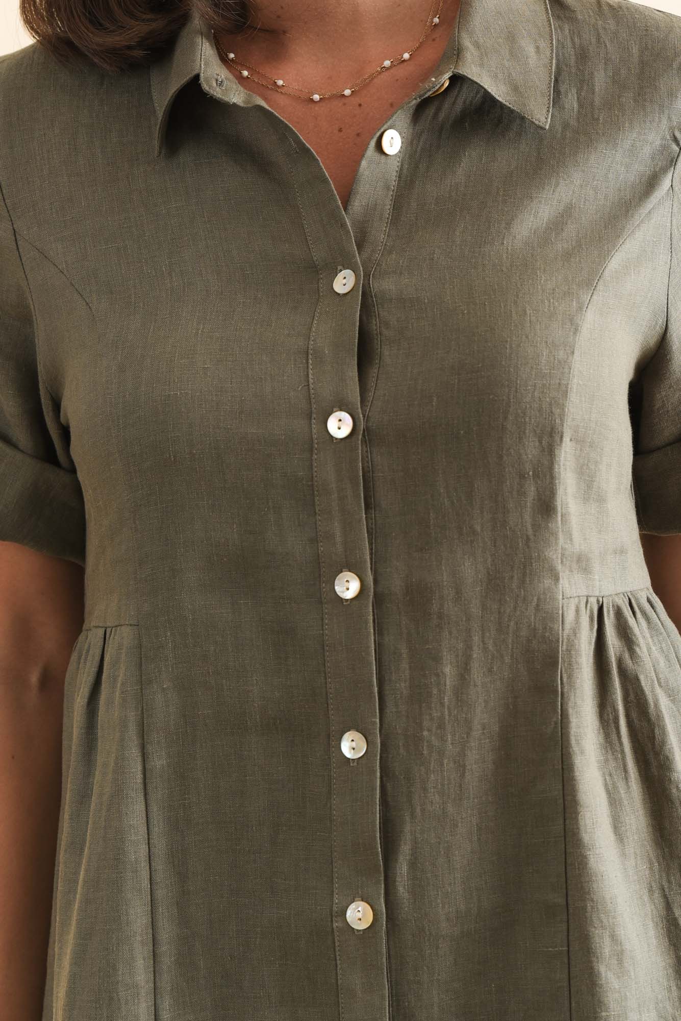 Katy Olive Linen Pocket Dress - Image 5