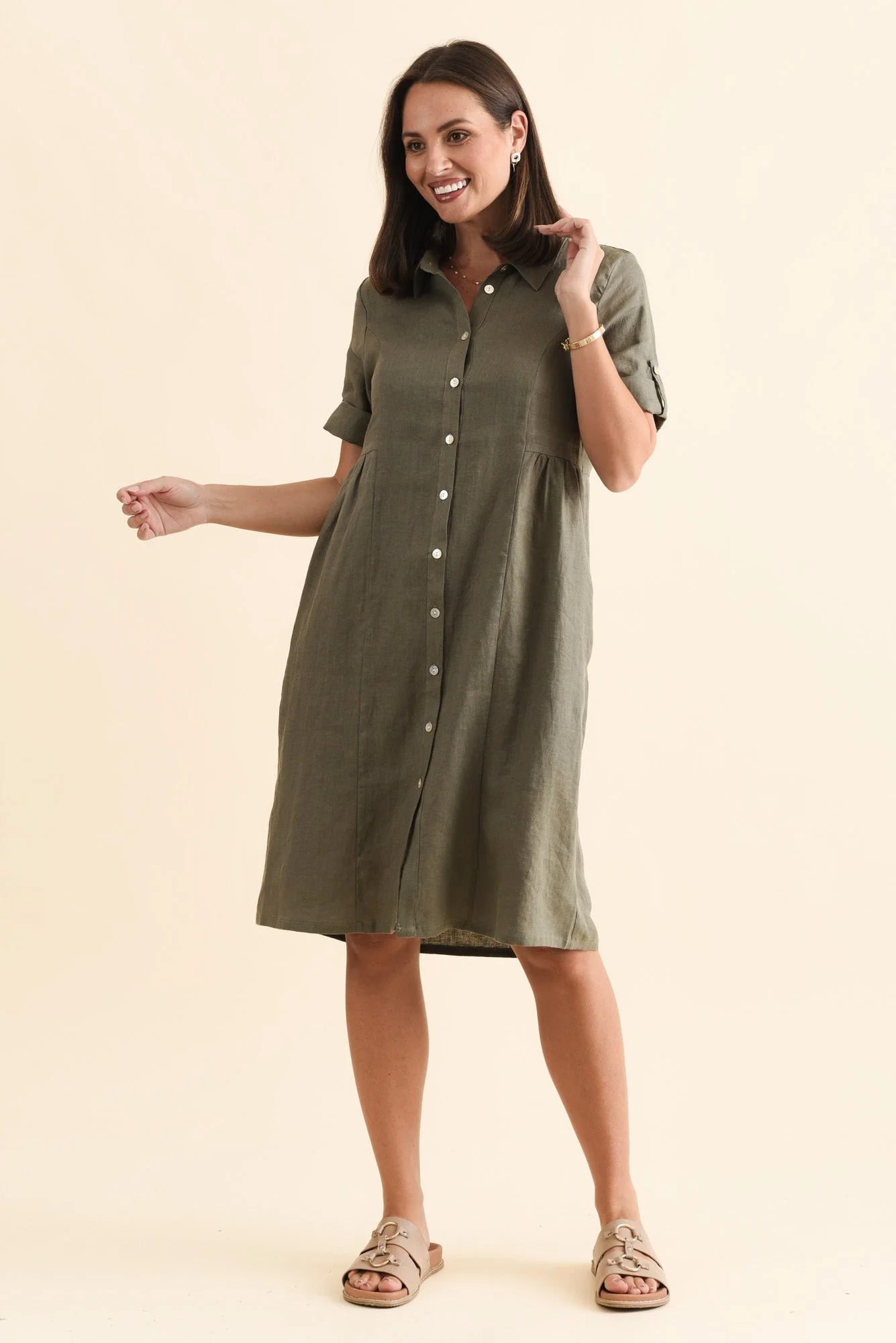 Katy Olive Linen Pocket Dress - Image 6