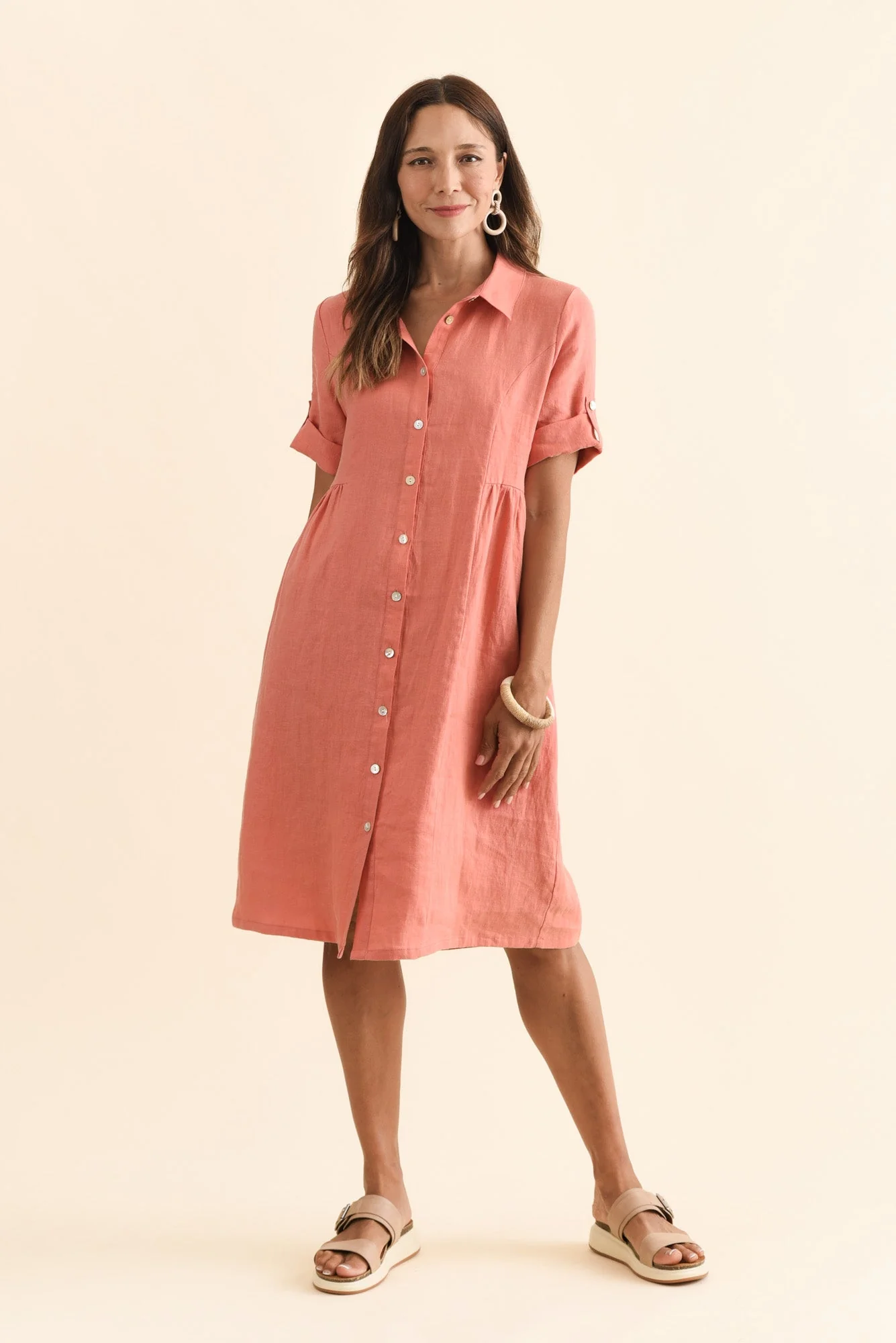 Katy Orange Linen Pocket Dress - Image 7
