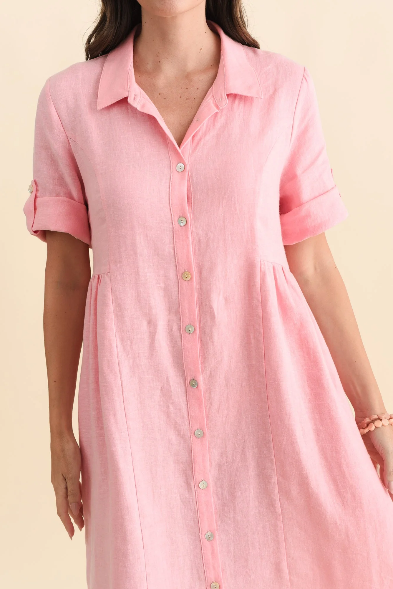 Katy Pink Linen Pocket Dress - Image 5