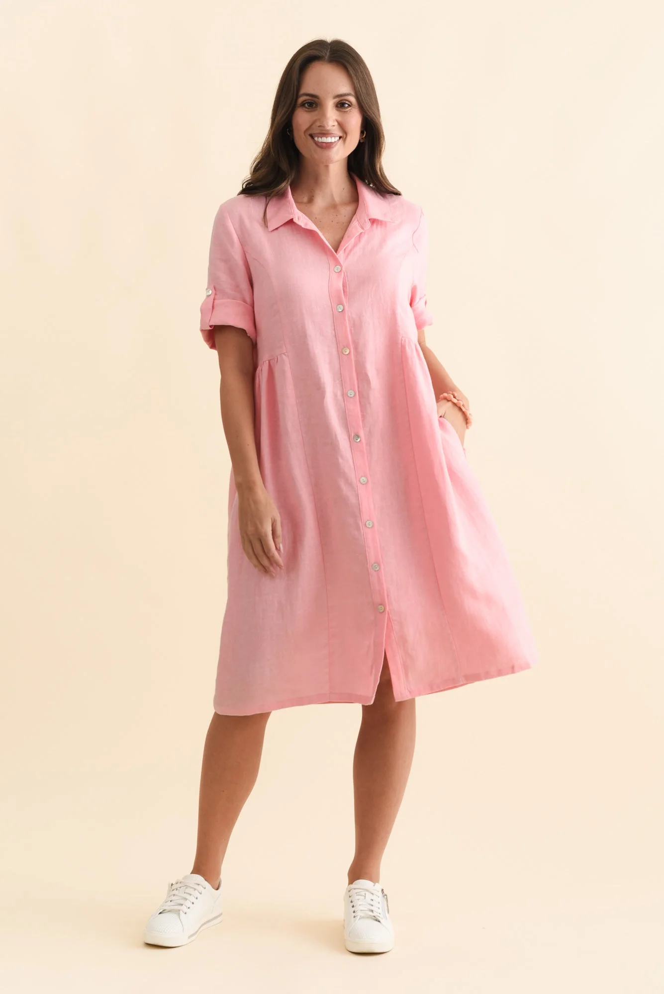 Katy Pink Linen Pocket Dress - Image 6