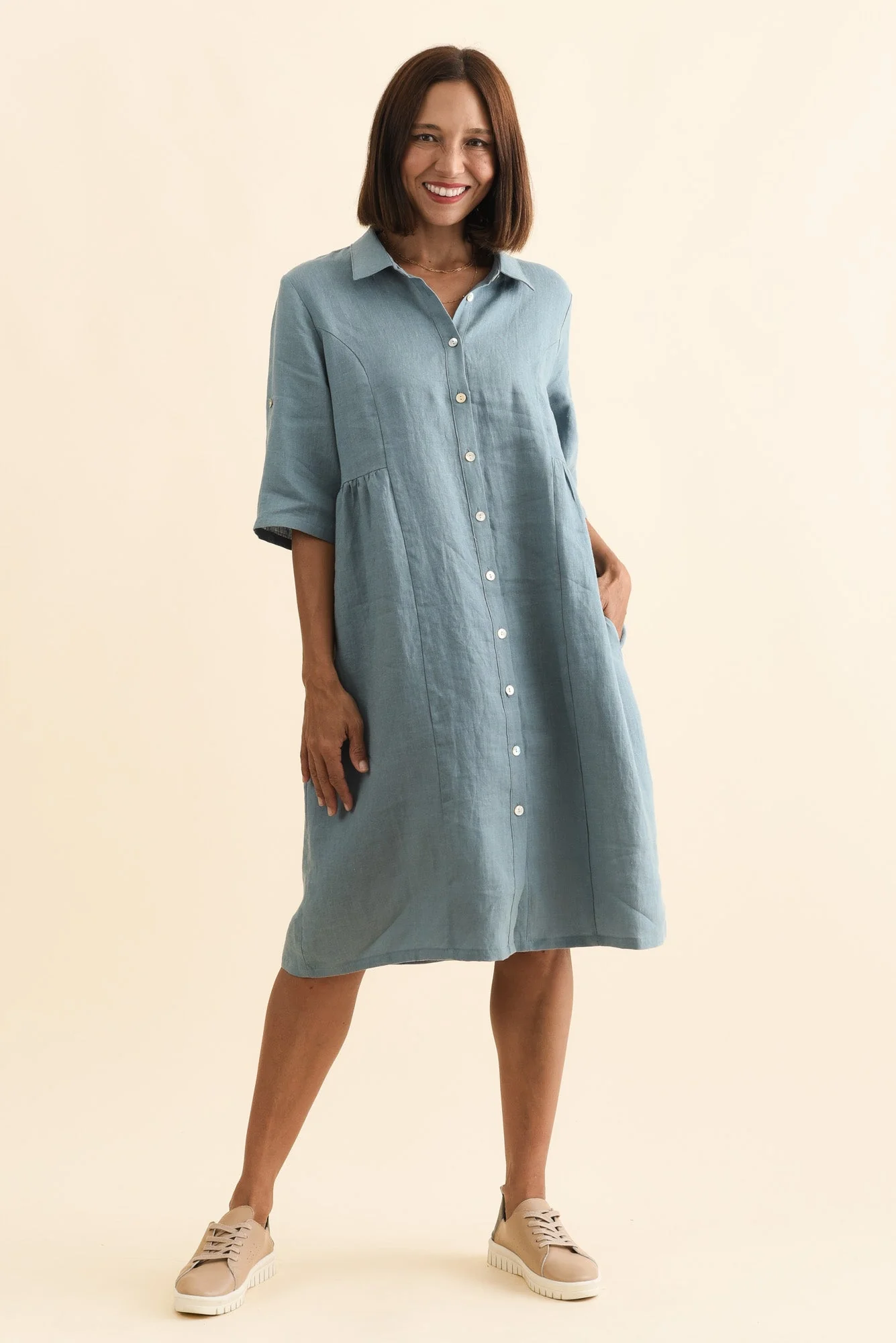 Katy Steel Linen Pocket Dress - Image 2