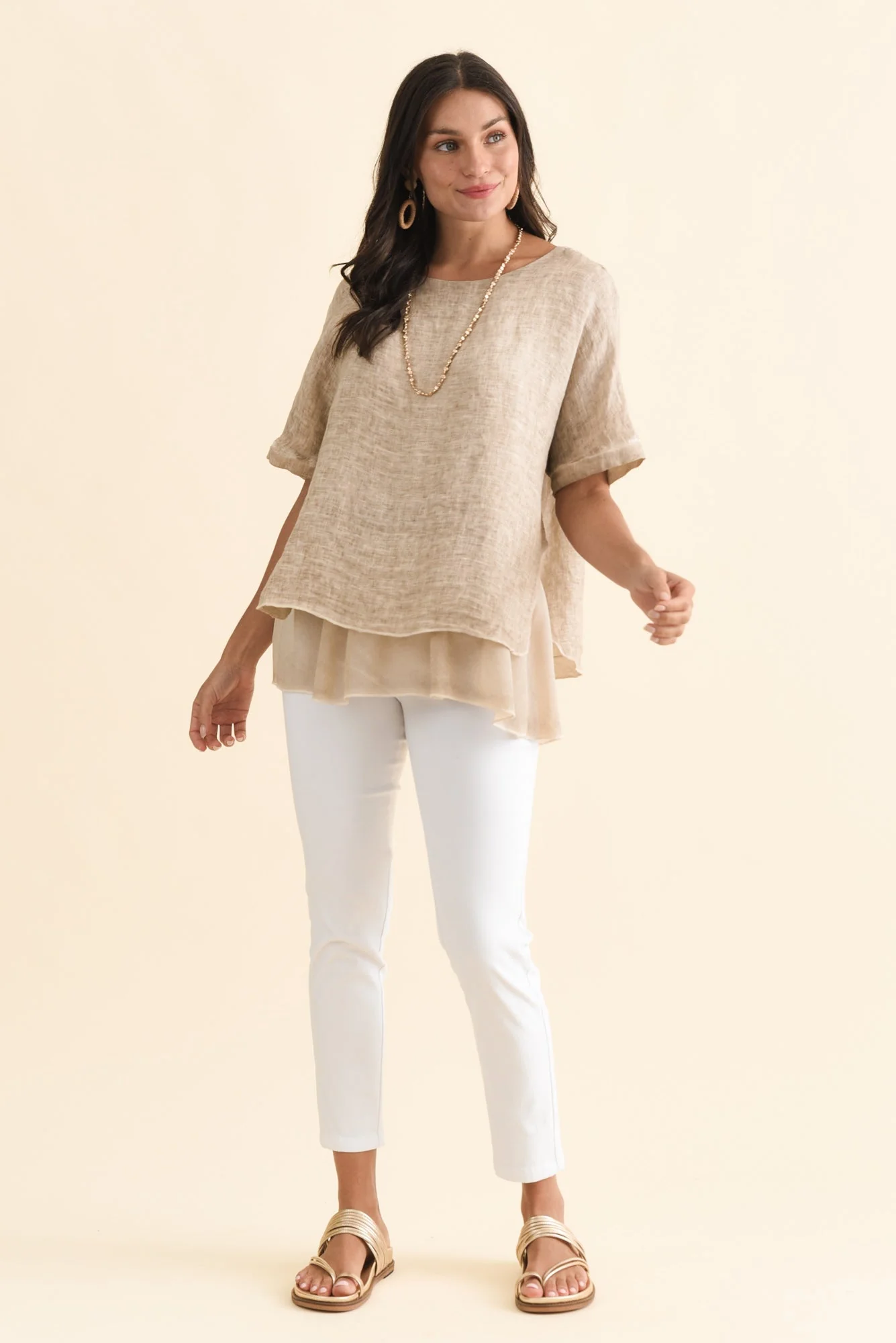 Kayla Beige Linen Layered Top - Image 2