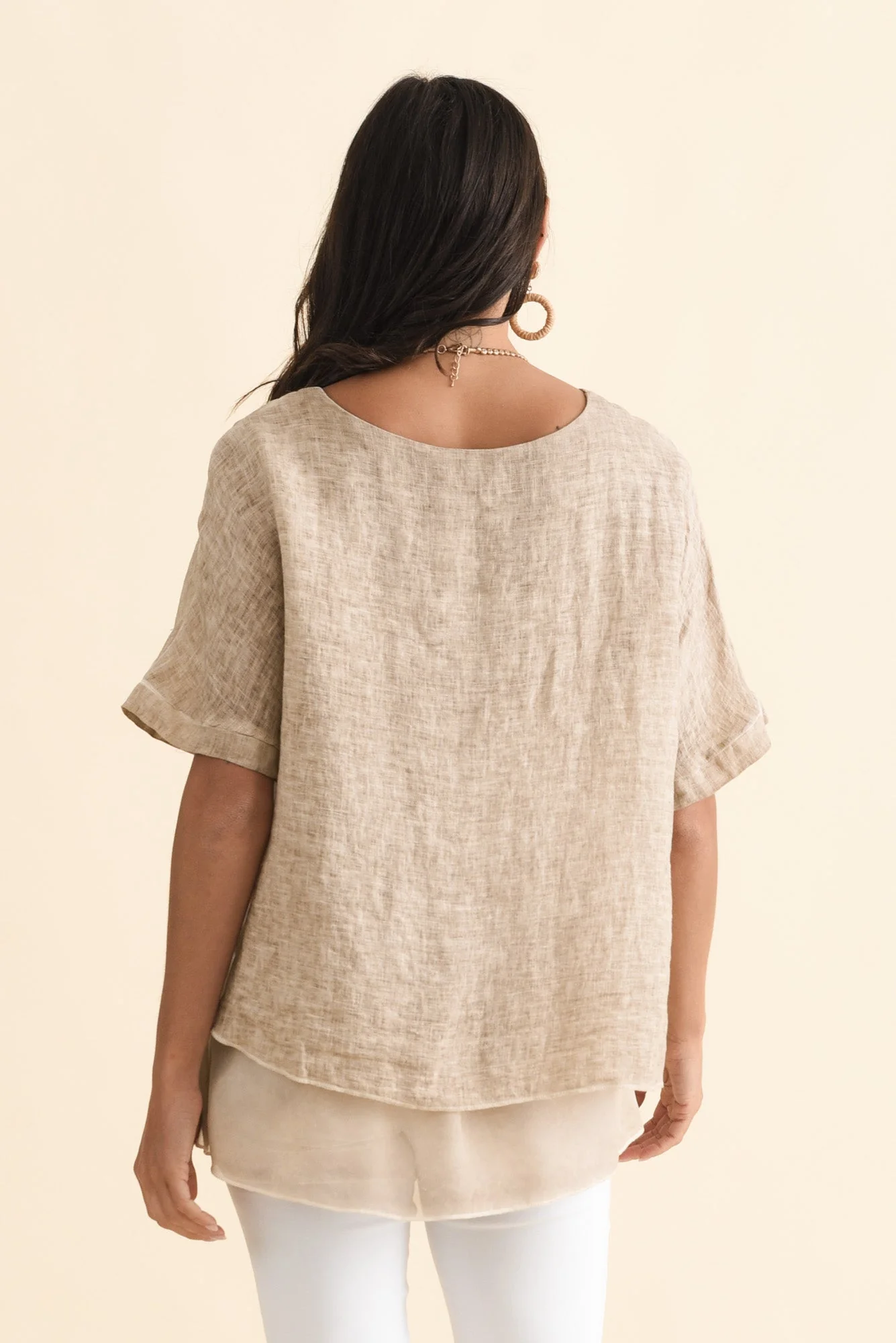 Kayla Beige Linen Layered Top - Image 4