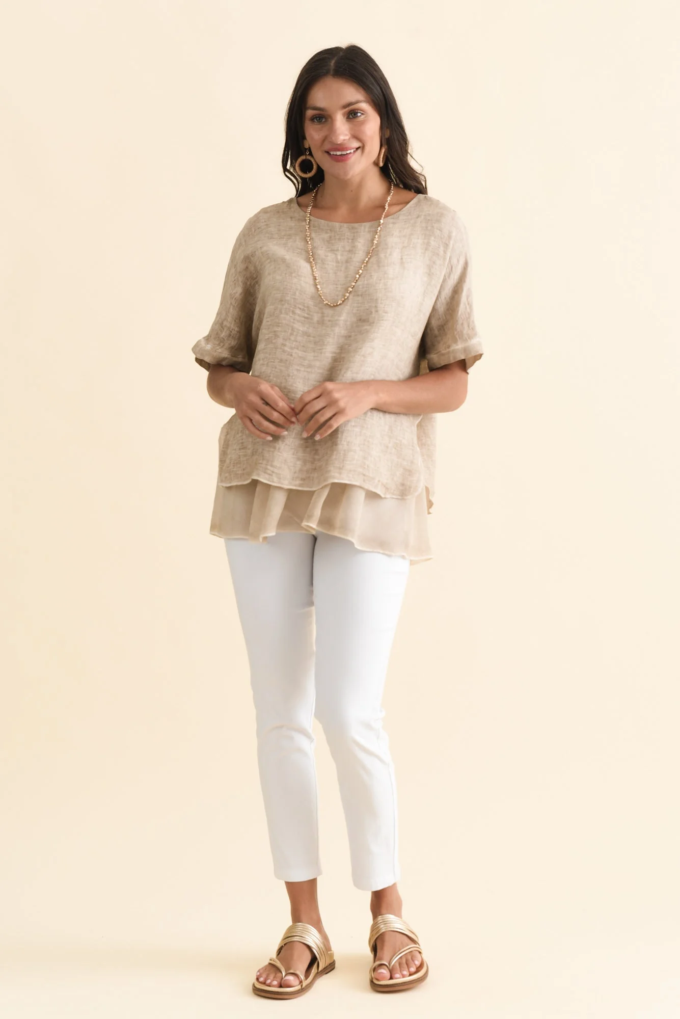 Kayla Beige Linen Layered Top - Image 6