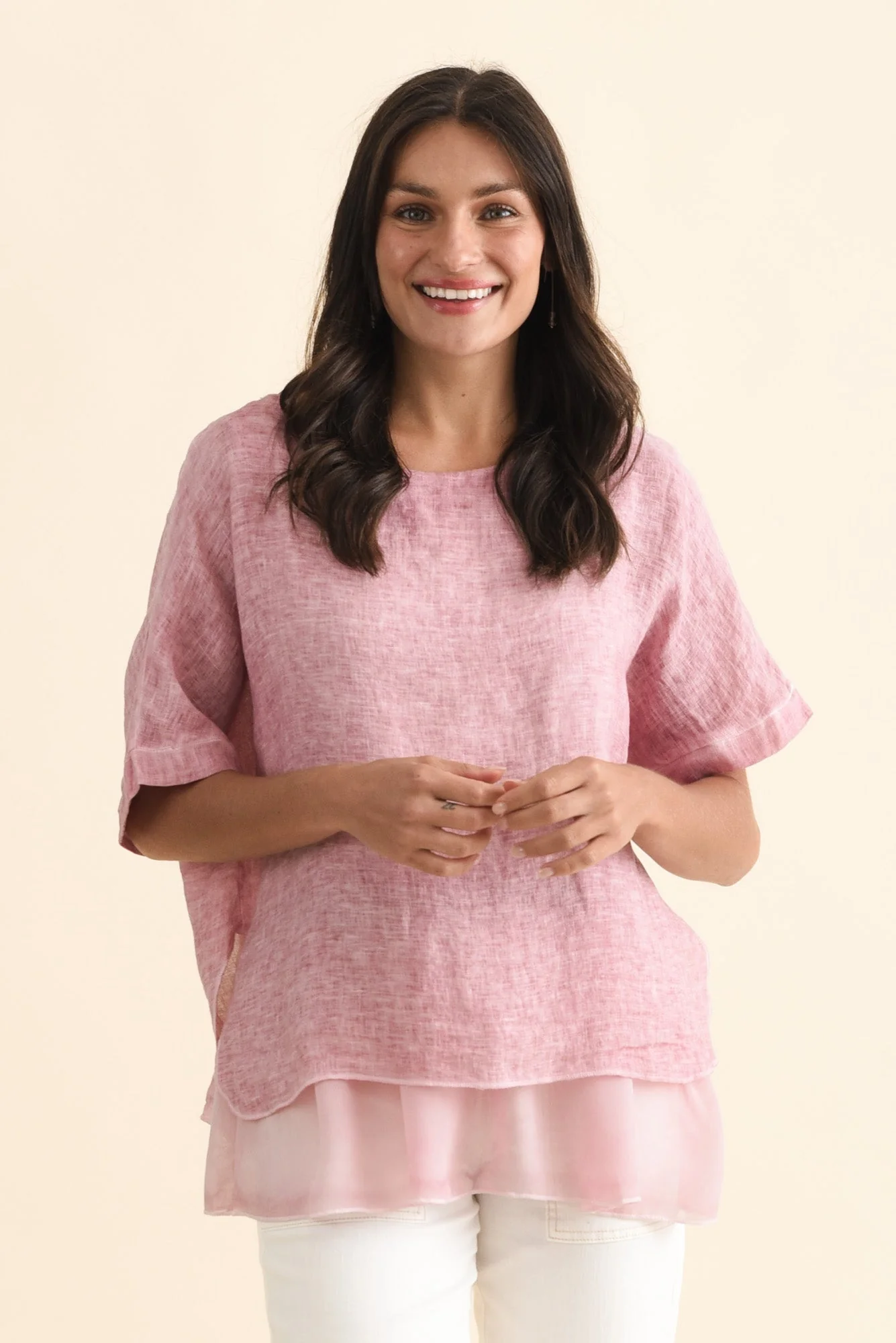 Kayla Pink Linen Layered Top - Image 2