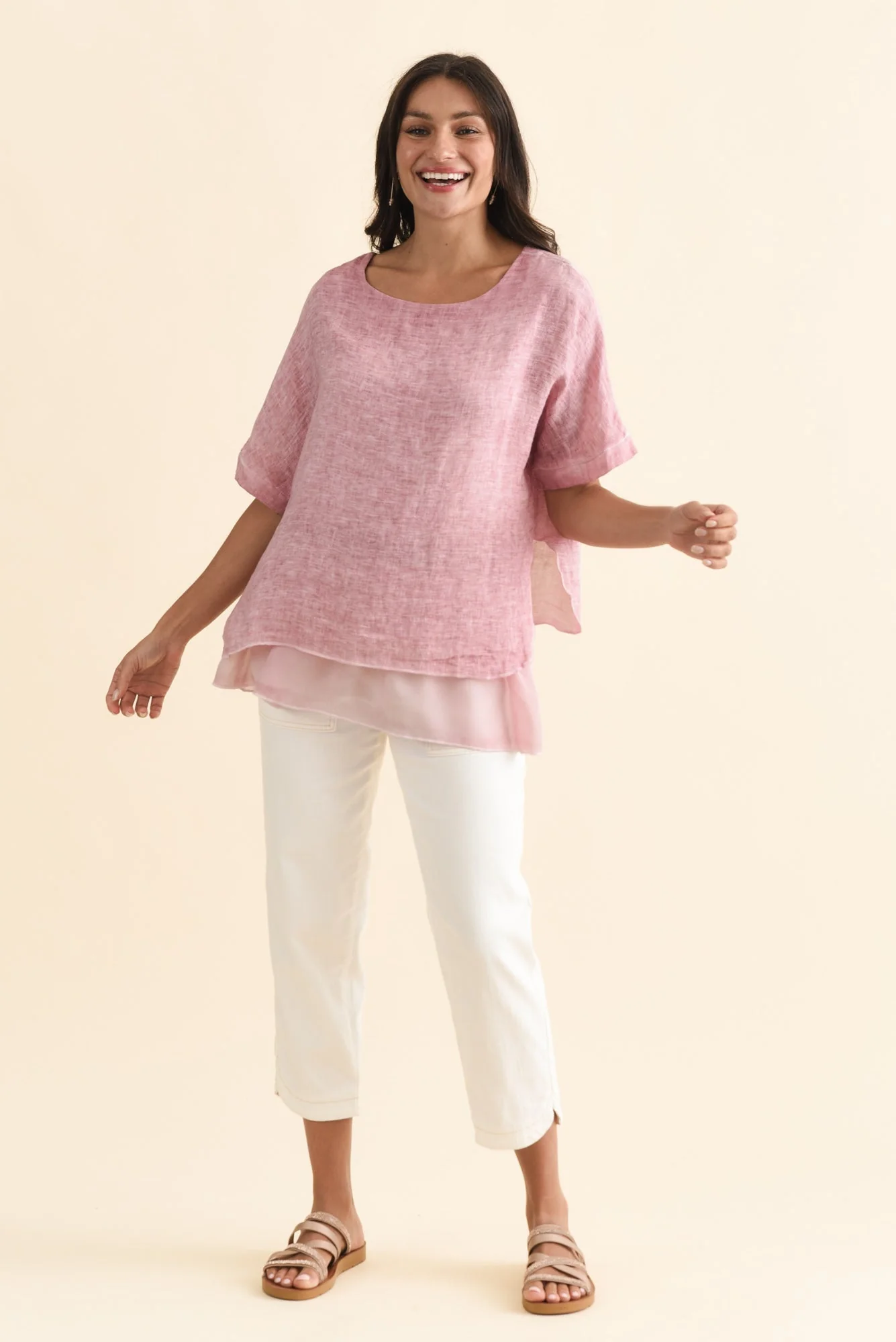 Kayla Pink Linen Layered Top - Image 7