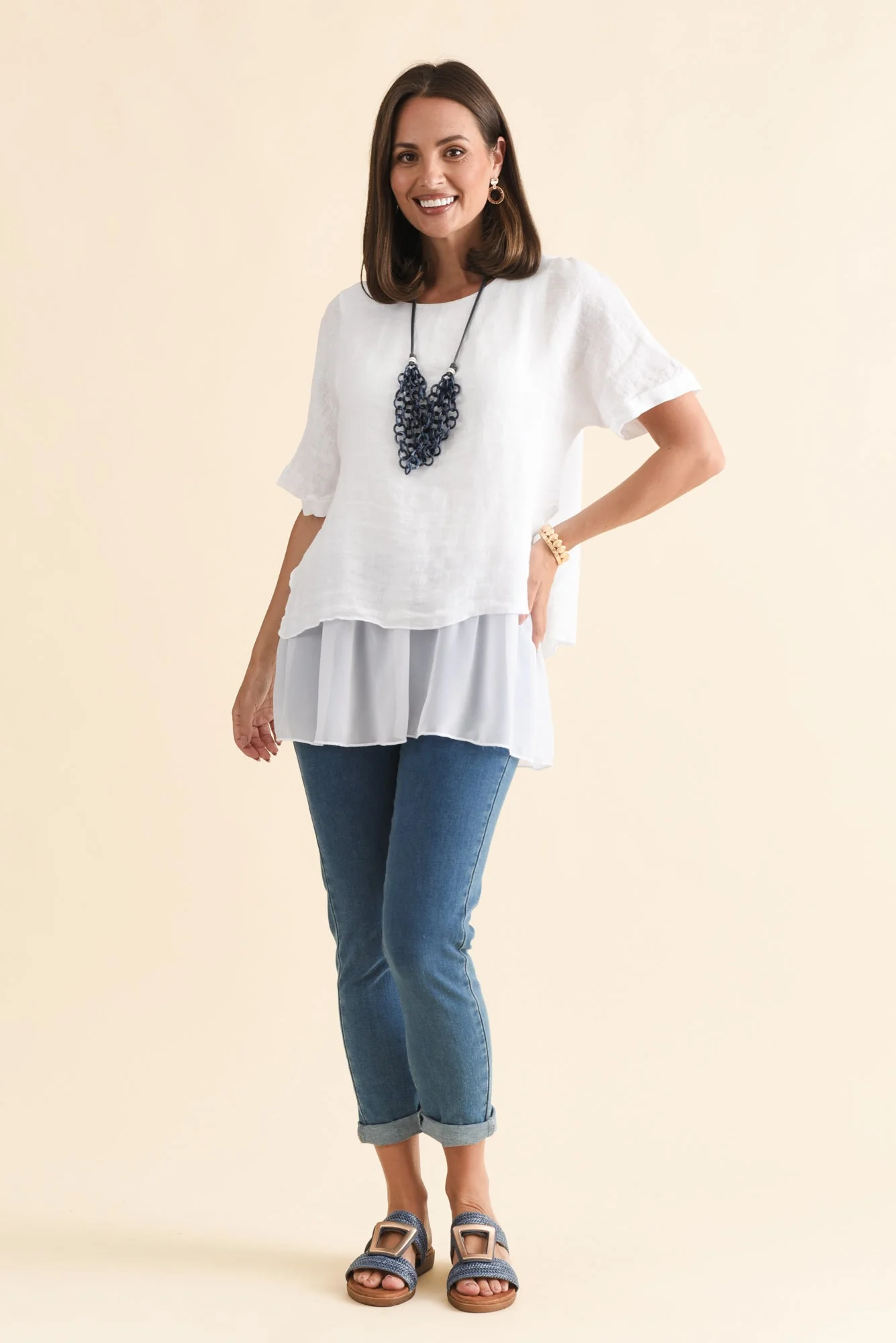 Kayla White Linen Layered Top - Image 2