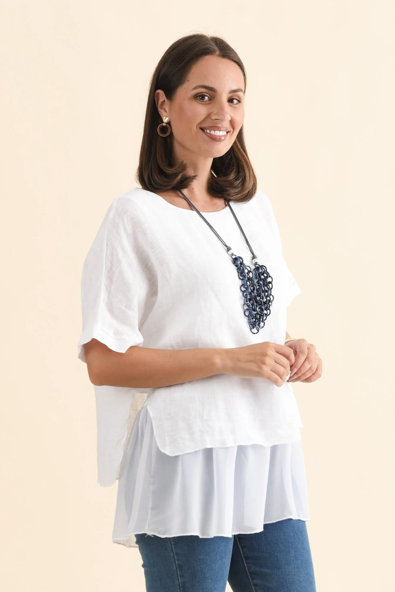 Kayla White Linen Layered Top - Image 3