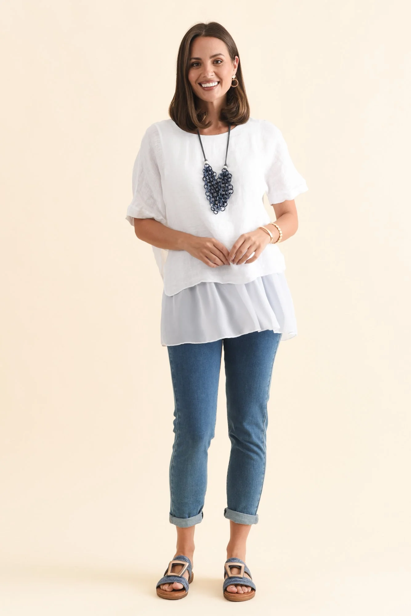 Kayla White Linen Layered Top - Image 6