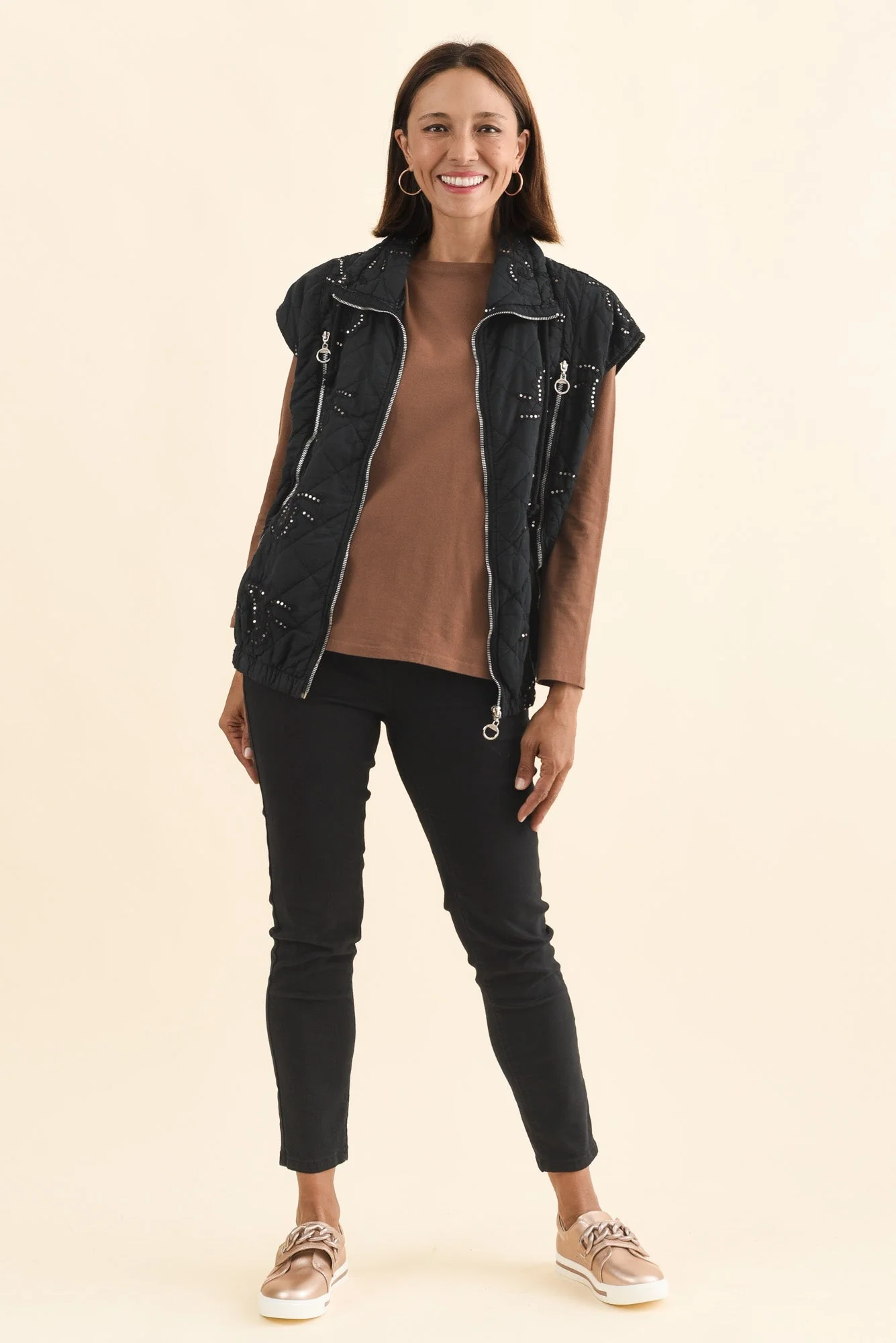 Kaylani Black Sequin Quilted Vest - Image 6