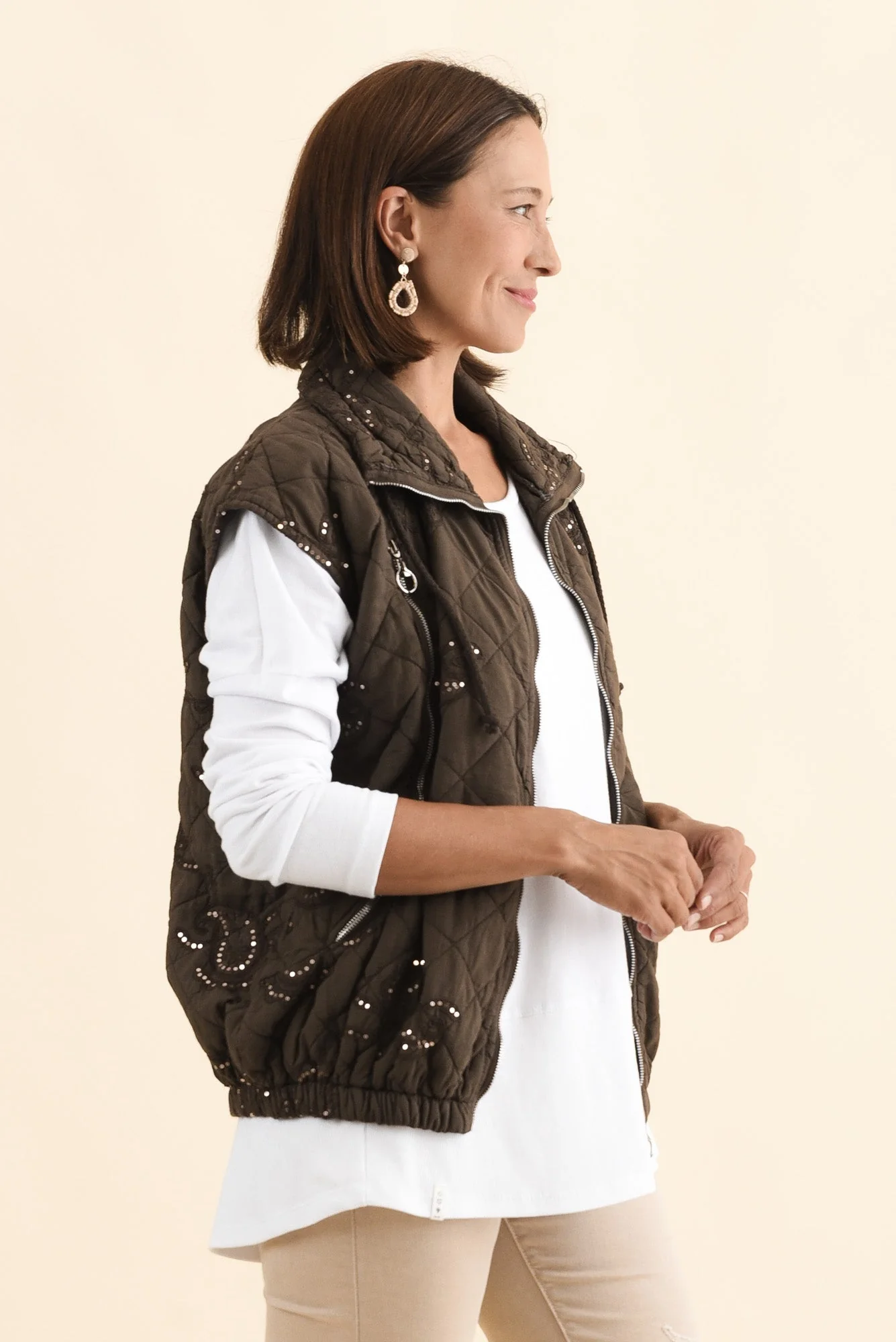 Kaylani Chocolate Sequin Quilted Vest - Image 3