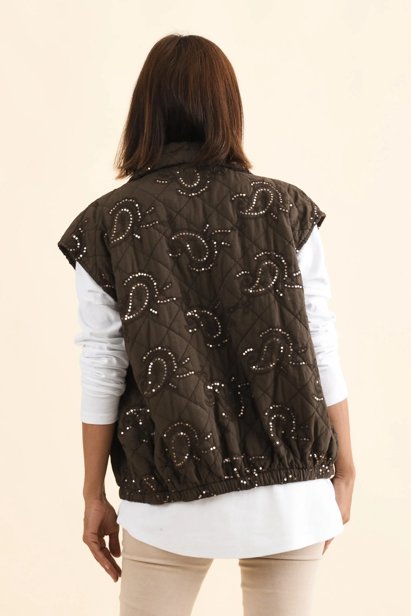 Kaylani Chocolate Sequin Quilted Vest - Image 4