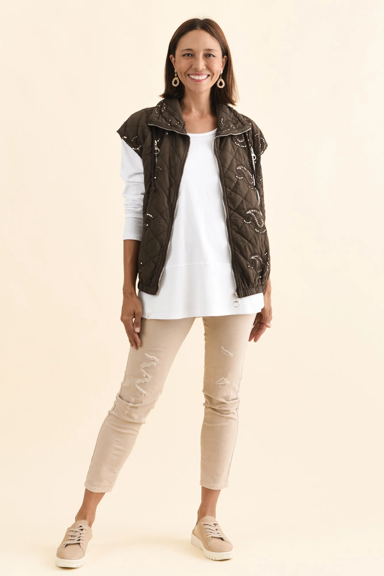 Kaylani Chocolate Sequin Quilted Vest - Image 6