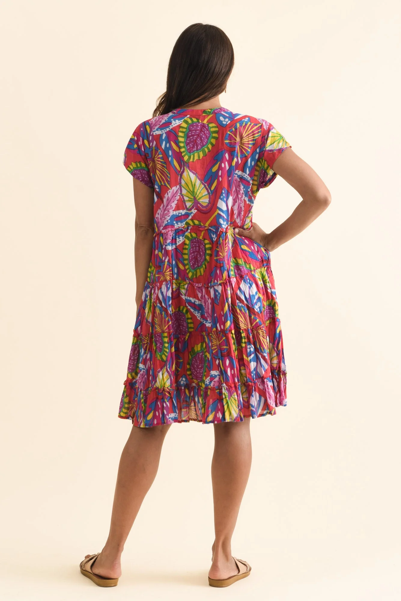 Kaylee Orange Tropical Crinkle Cotton Dress - Image 4