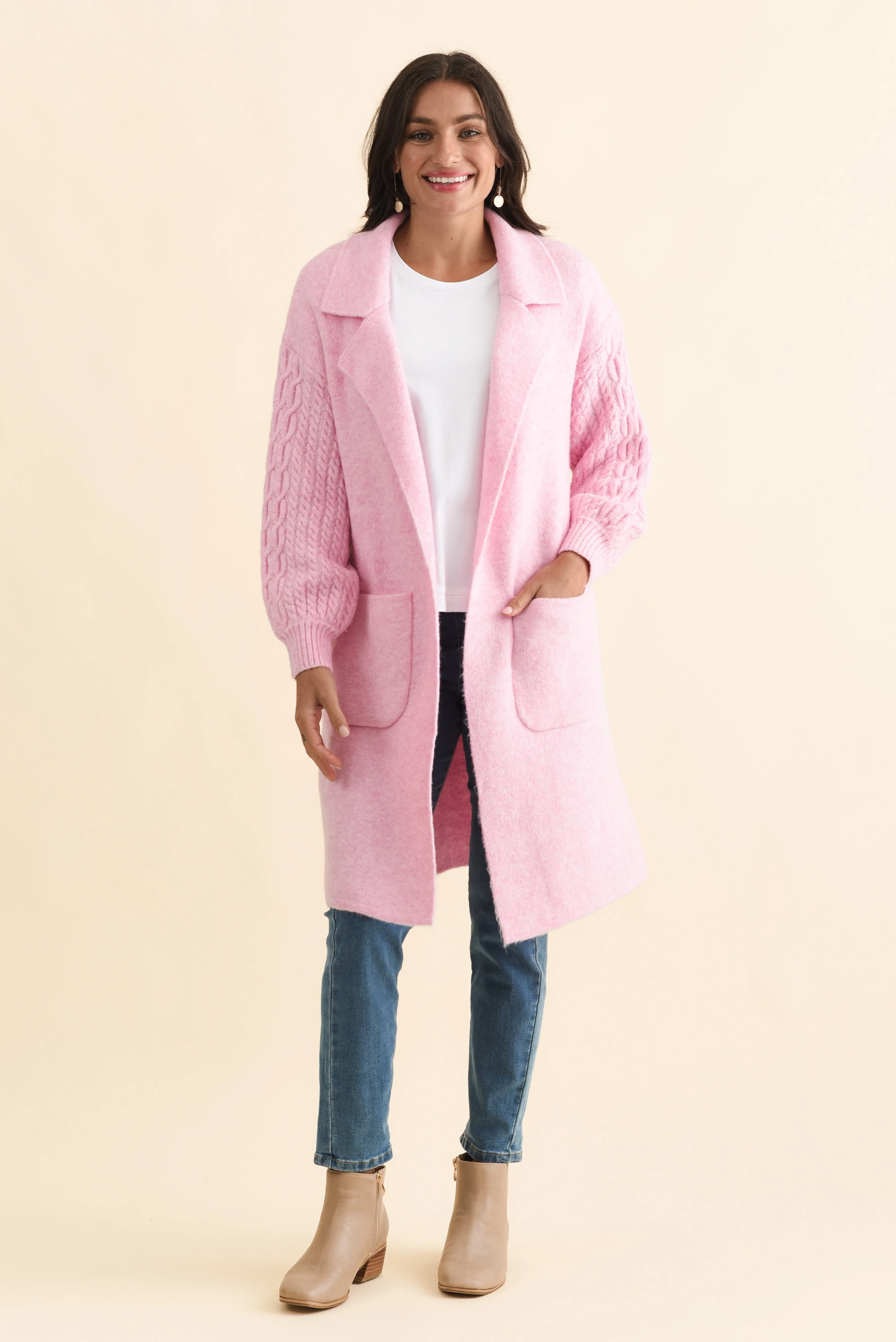 Kayleigh Pink Knit Coatigan - Image 3