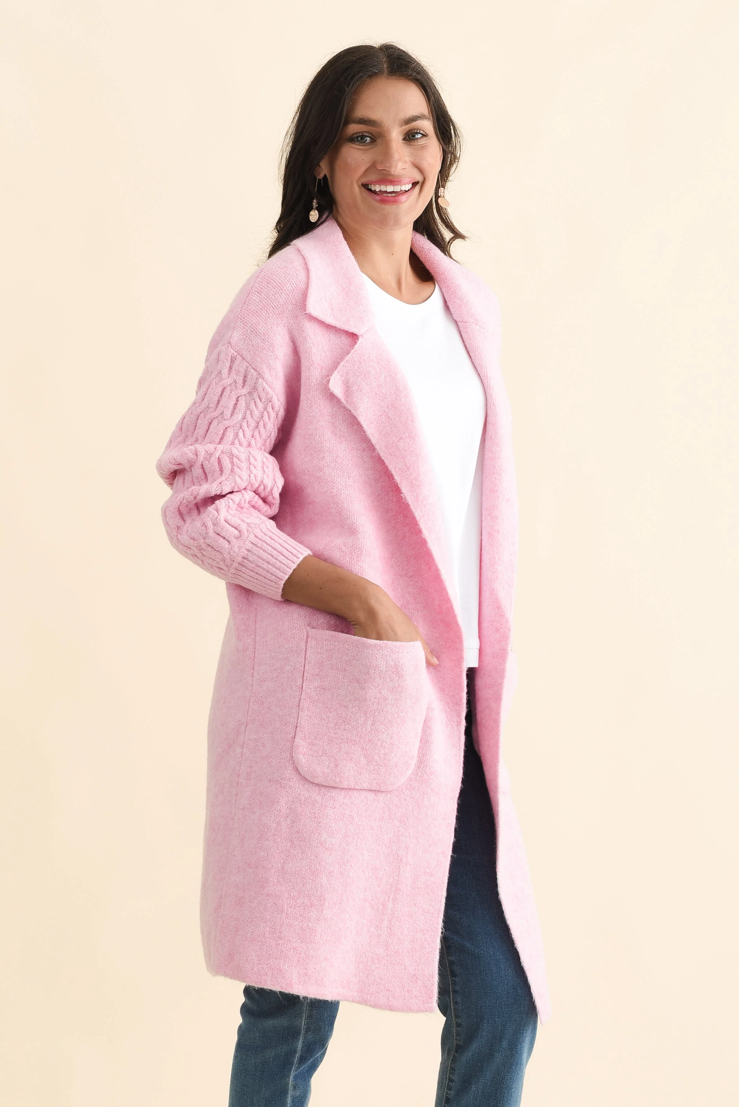 Kayleigh Pink Knit Coatigan - Image 4