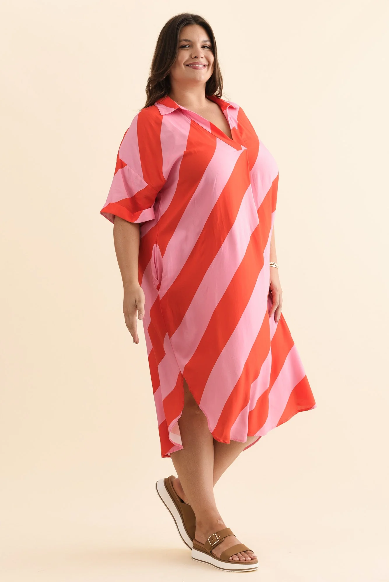 Kazi Pink Stripe Shirt Dress - Image 10