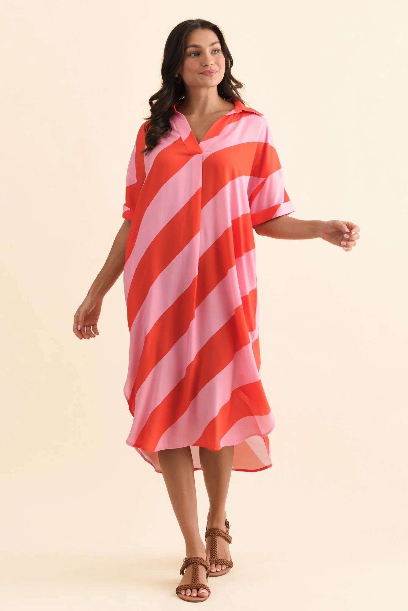 Kazi Pink Stripe Shirt Dress - Image 3