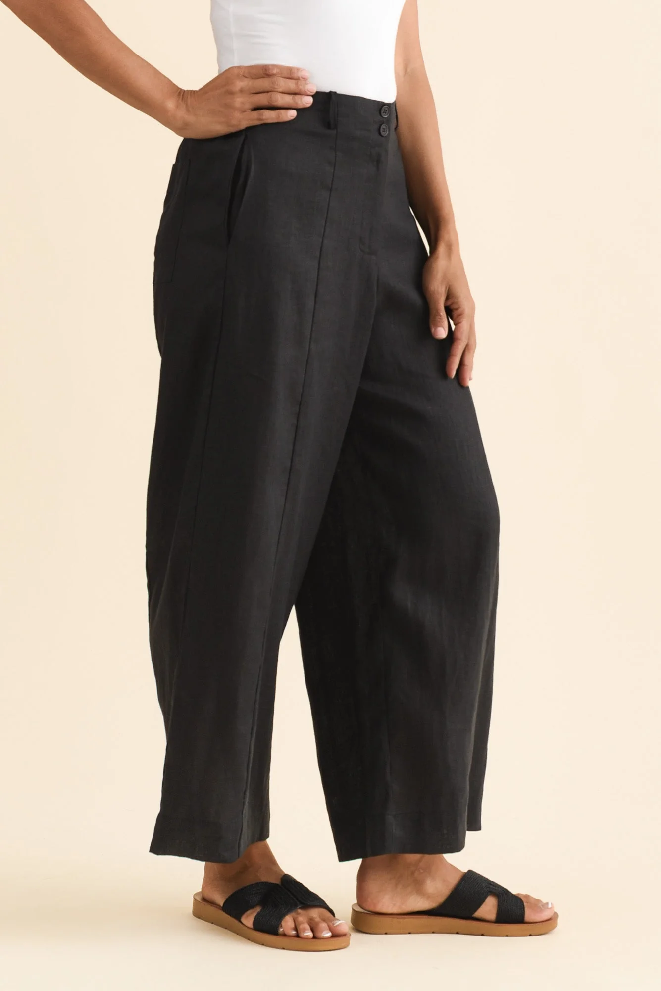 Keegan Black Linen Pocket Pants - Image 3