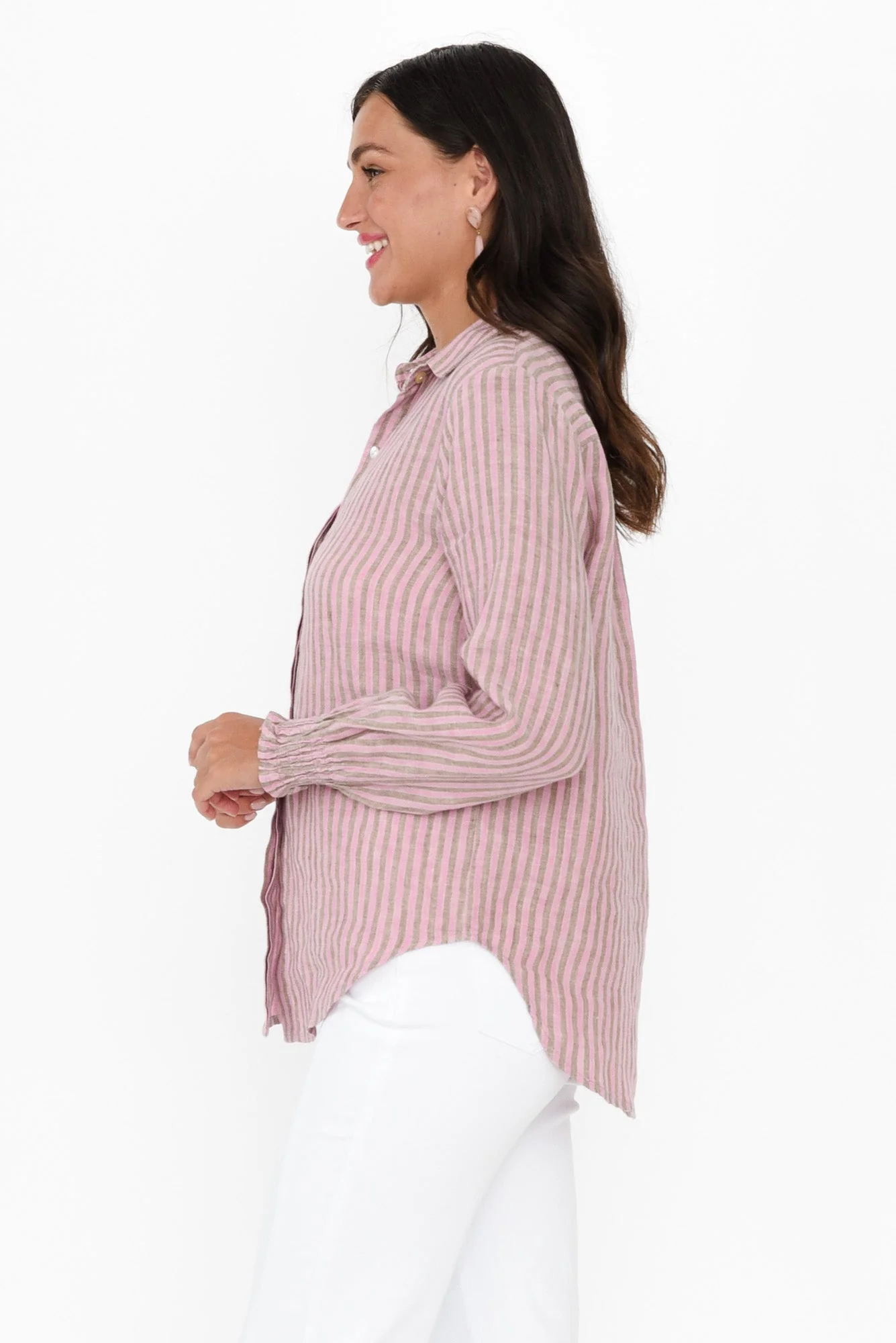 Kendo Pink Stripe Linen Collared Shirt - Image 3