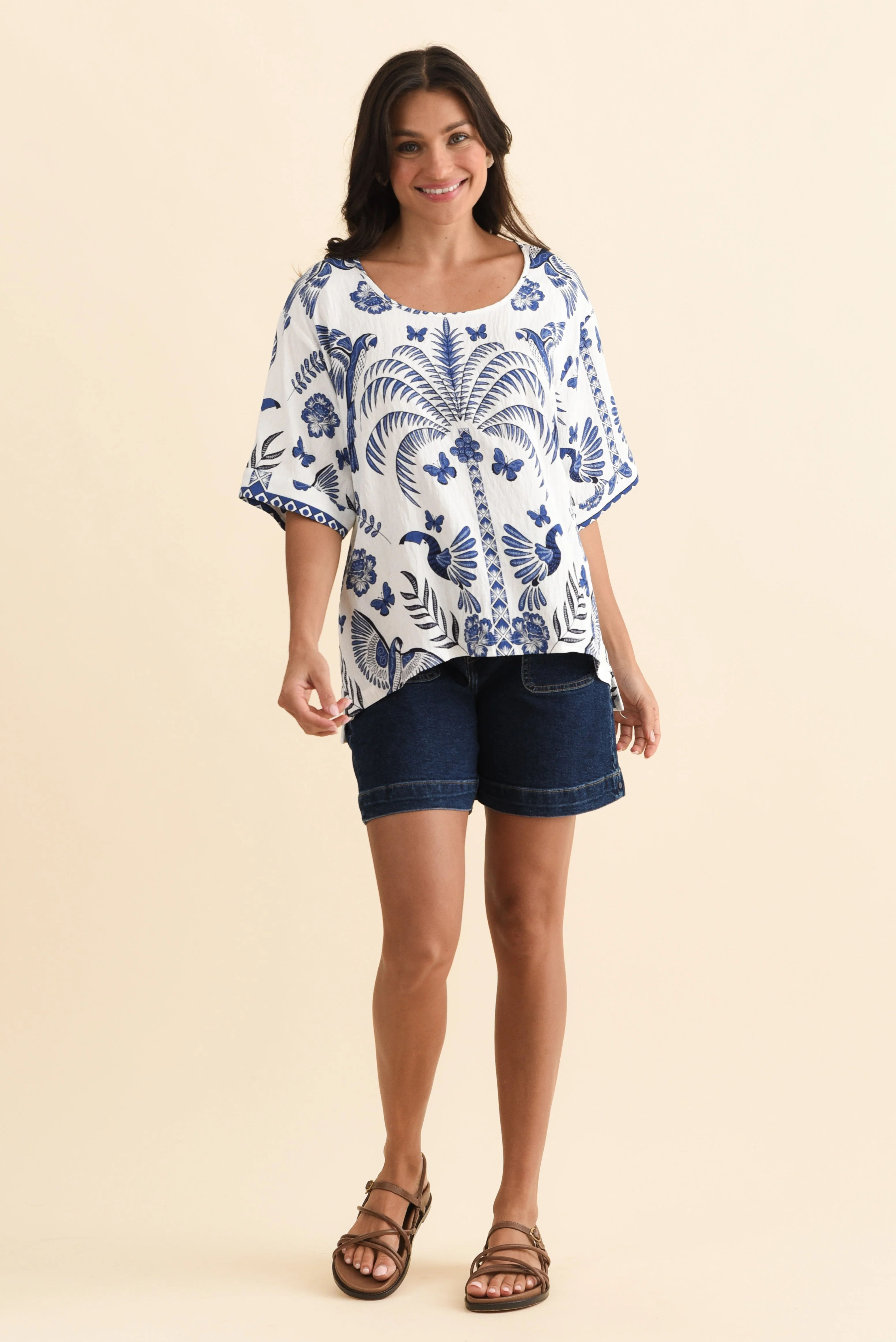 Kendria Blue Palm Batwing Top - Image 6