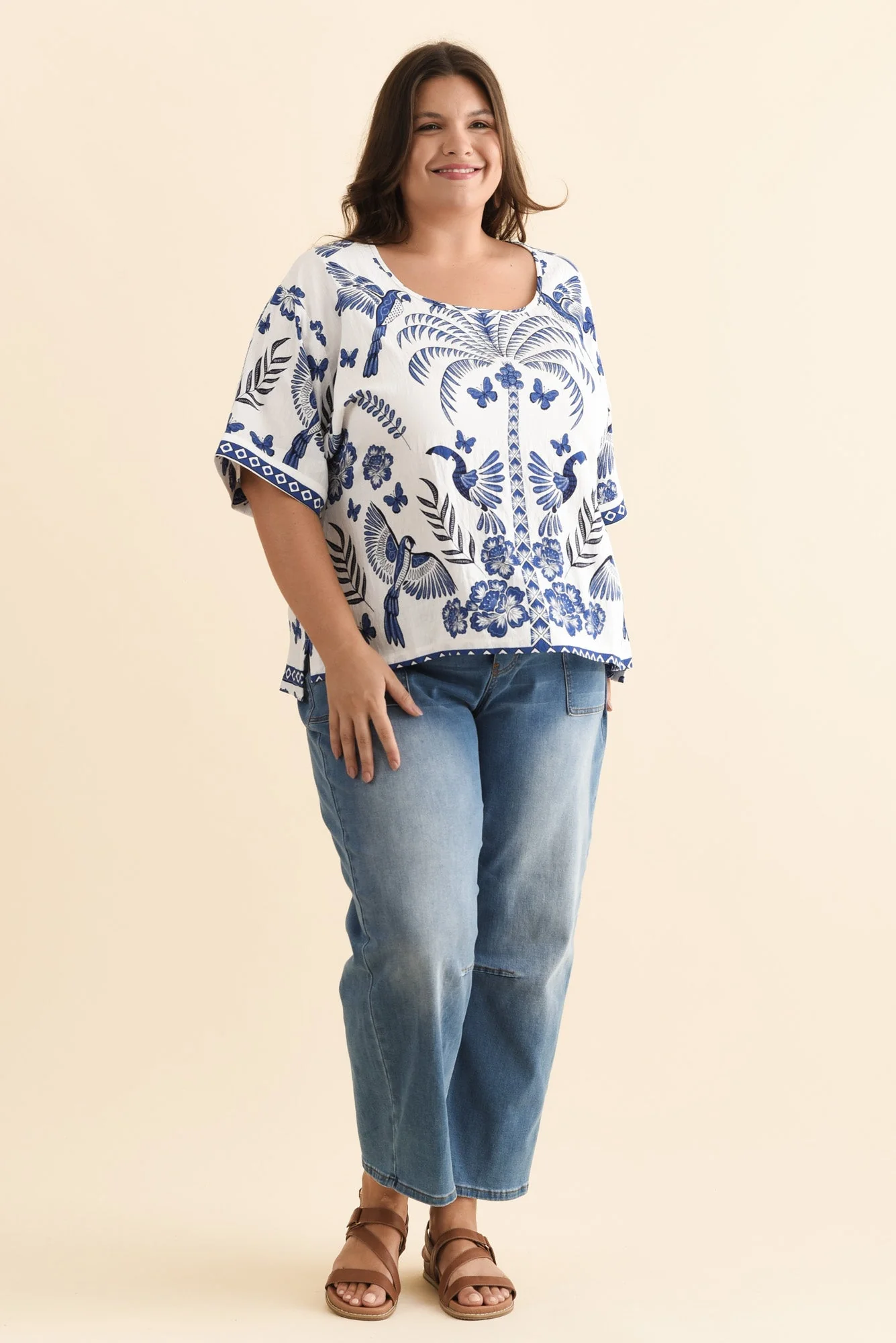 Kendria Blue Palm Batwing Top - Image 8