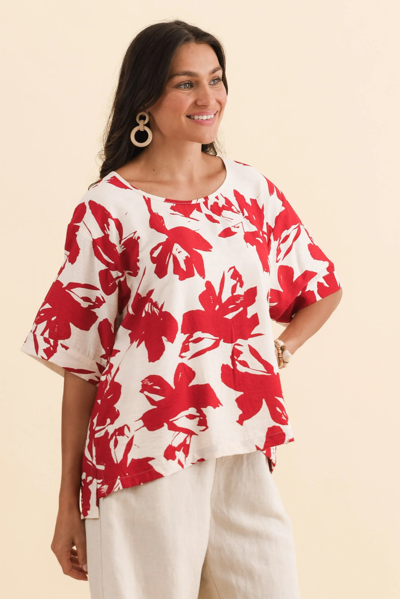 Kendria Red Brush Stroke Batwing Top - Image 3