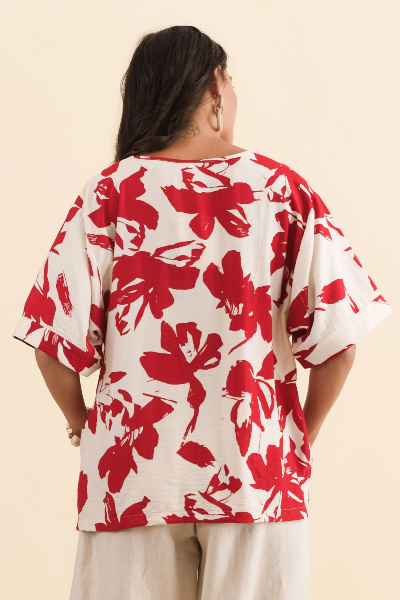 Kendria Red Brush Stroke Batwing Top - Image 4